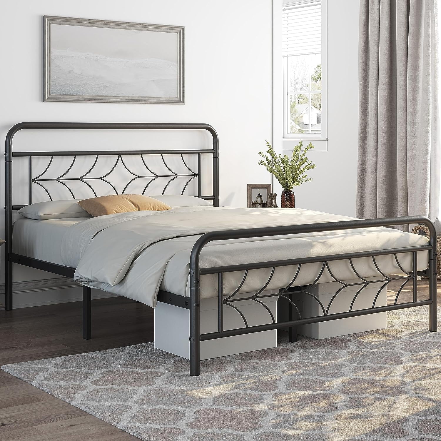 Queen Bed Frames Metal Platform Bed with Sparkling Star-Inspired Design Headboard and Footboard/13 Inch Underbed Storage/No Box Spring Needed/Sturdy Slat Support, Black Queen Bed