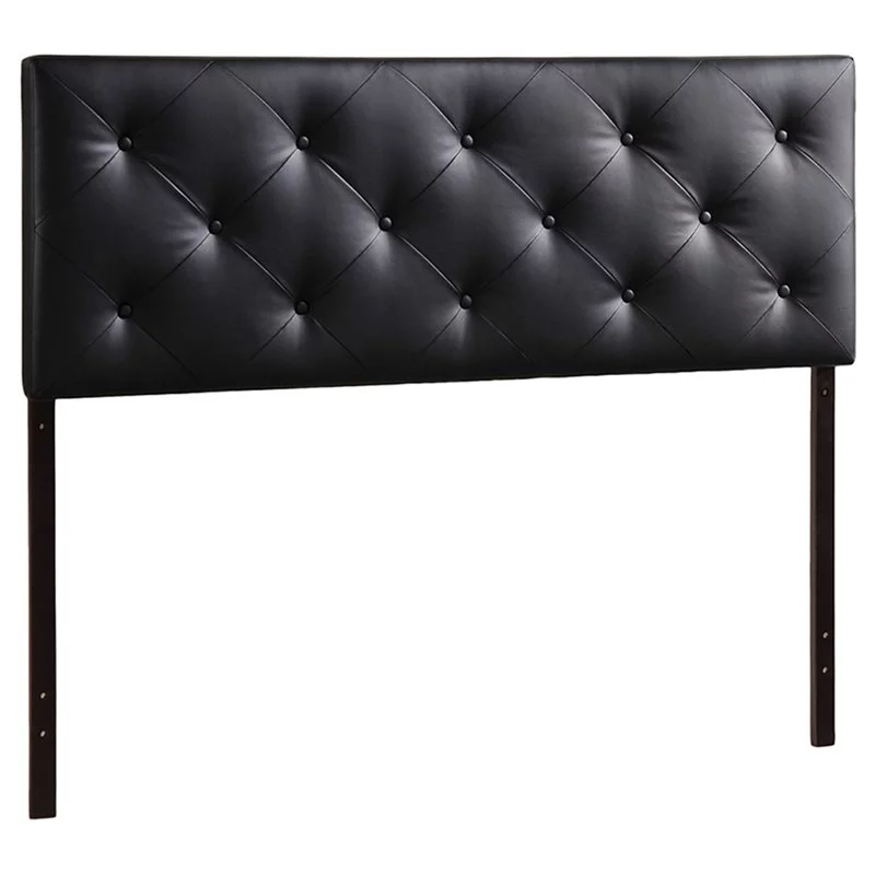 Bowery Hill Modern Faux Leather Tufted Full Panel Headboard in Black