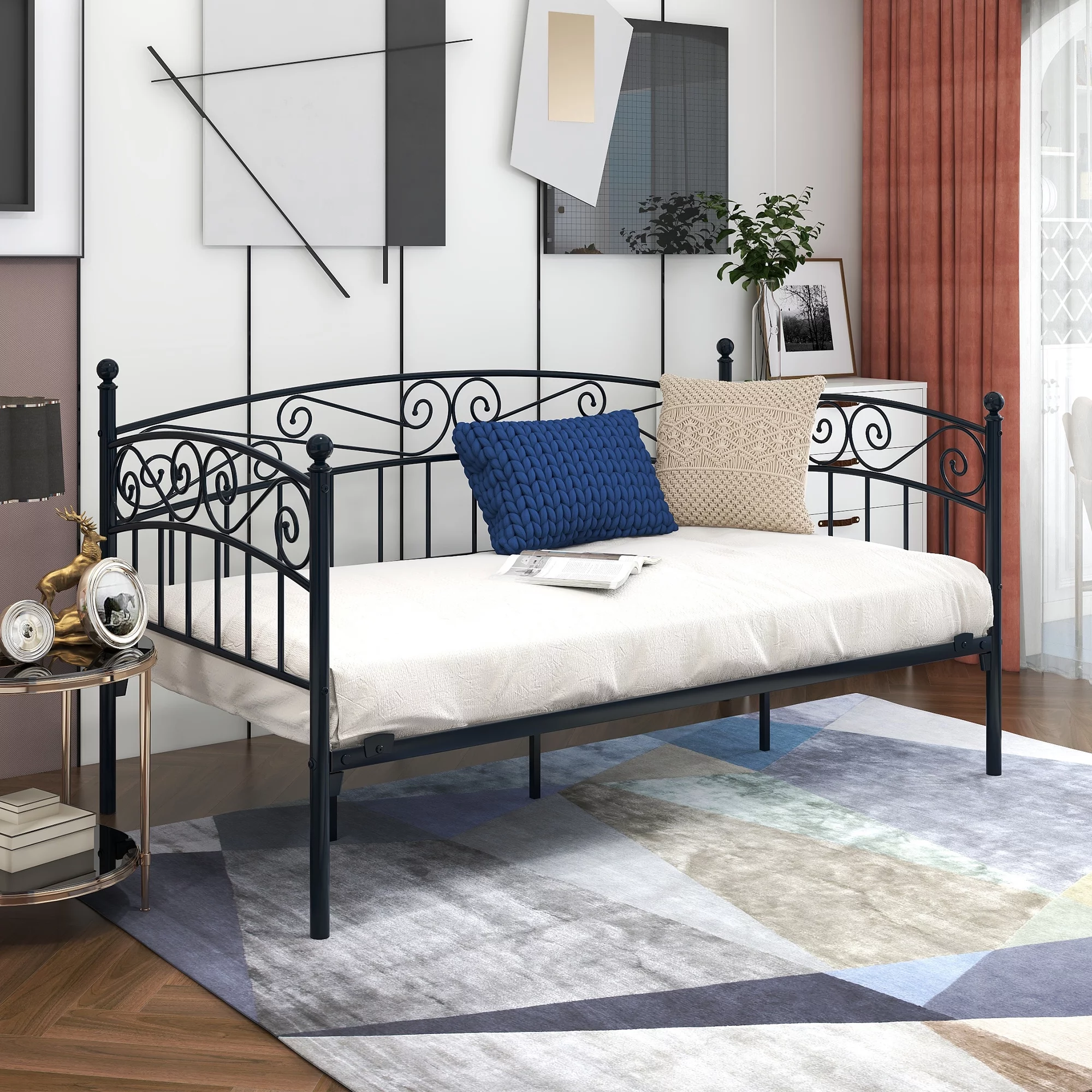 Gewnee Twin Size Metal Daybed, Platform Sofa Bed Frame for Living Guest Room,Black