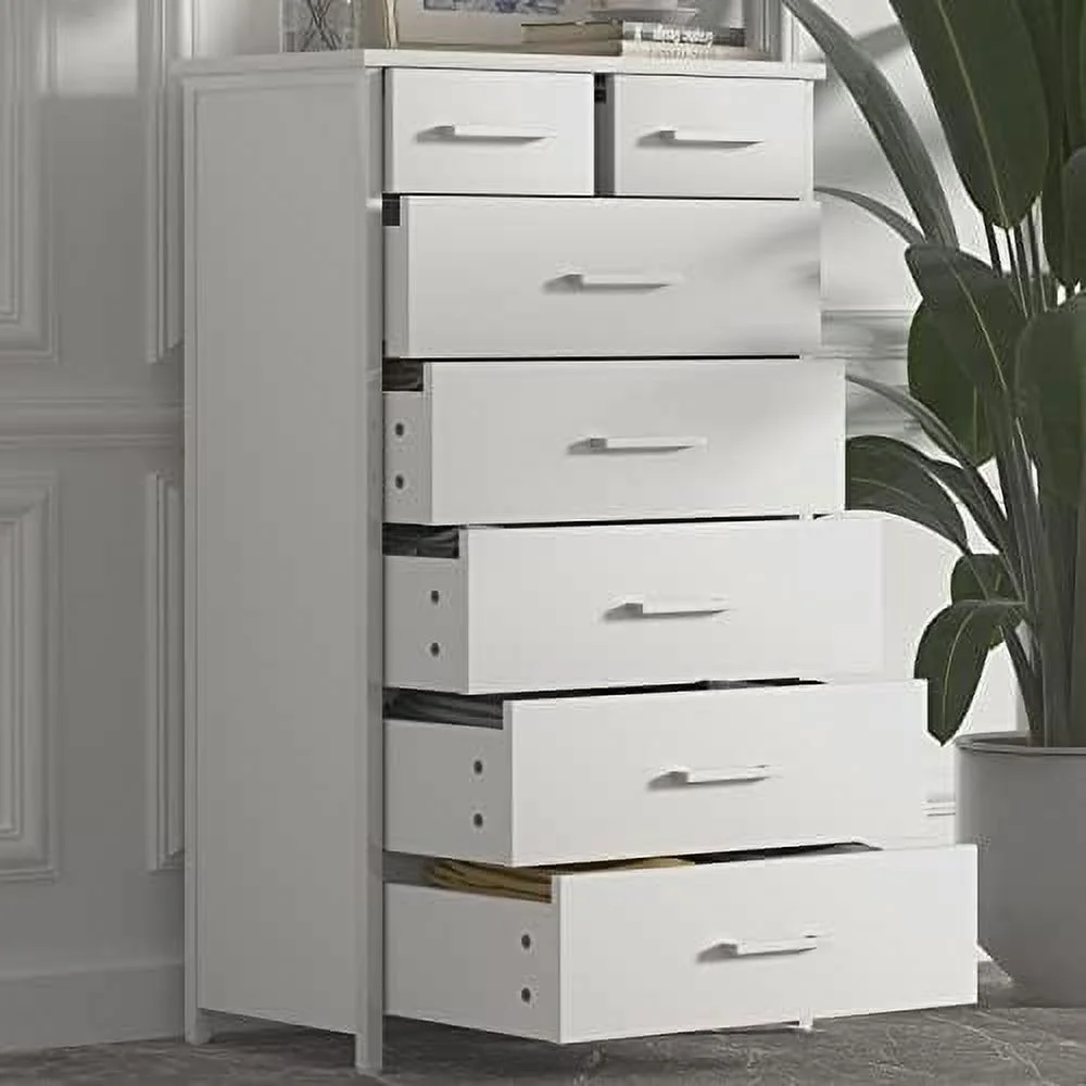 7 Drawer White Dresser Industrial Wood Dresser for Bedroom Sturdy Steel Frame Dresser for Bedroom