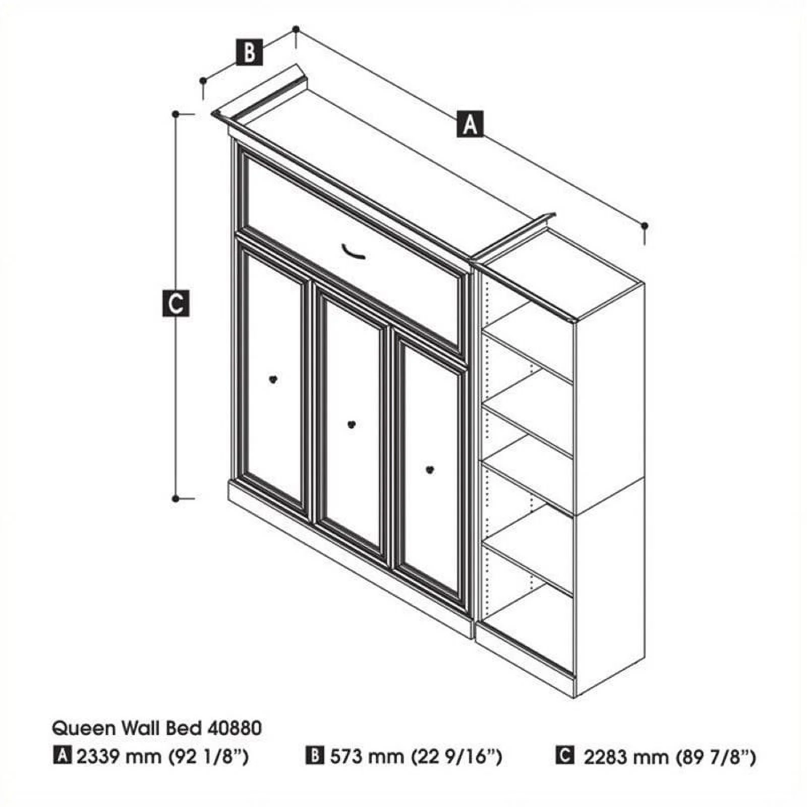 Bowery Hill Wood Queen Murphy Bed with Closet Organizer in White