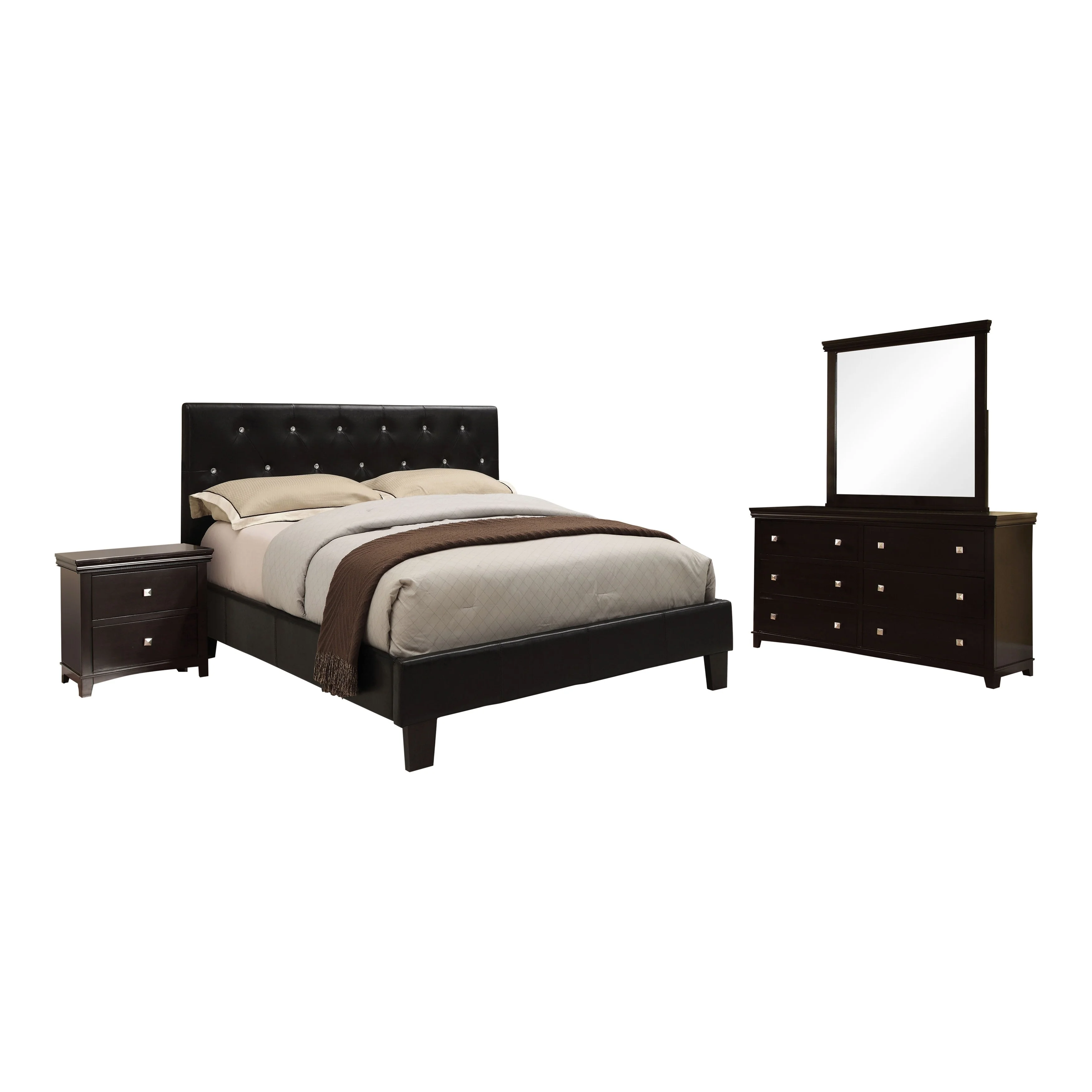 Furniture of America Lury Contemporary Black Faux Leather Upholstered Tufted 4-Piece Platform Bedroom Set by California King