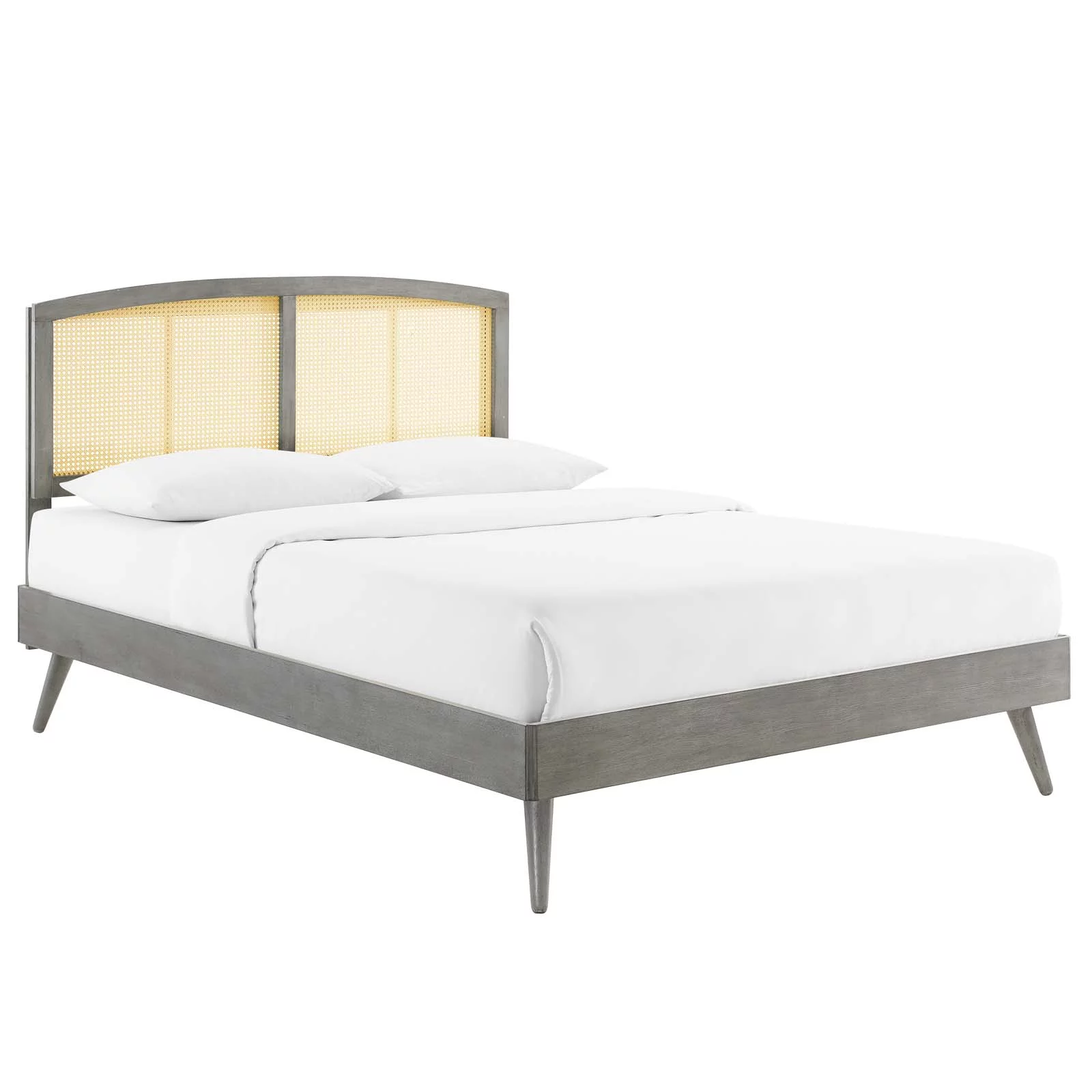 Modway Sierra Cane and Wood Full Platform Bed With Splayed Legs in Gray