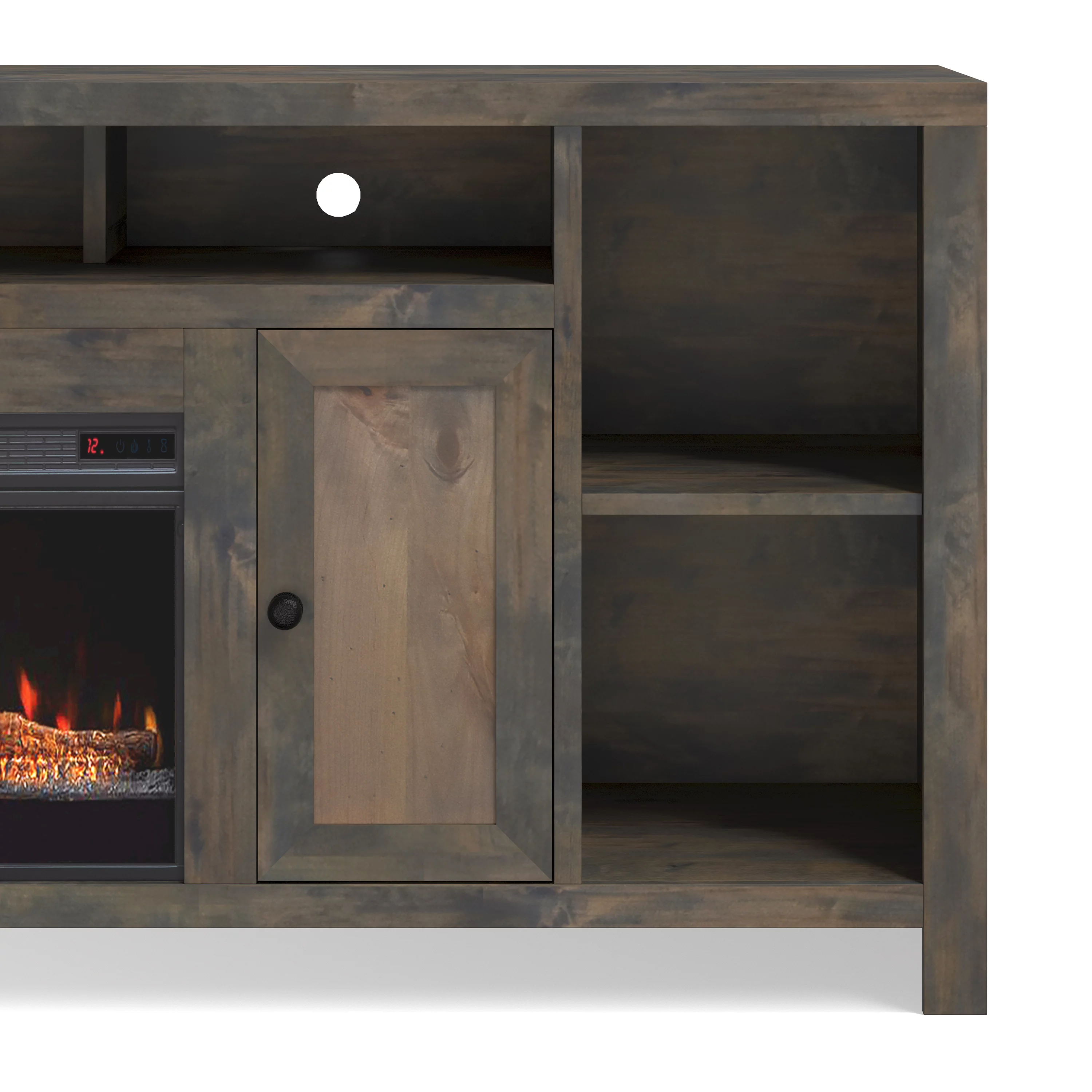 Bridgevine Home 84 inch Modern Rustic TV Stand with Electric Fireplace Included, Real Solids and Veneers, Barnwood