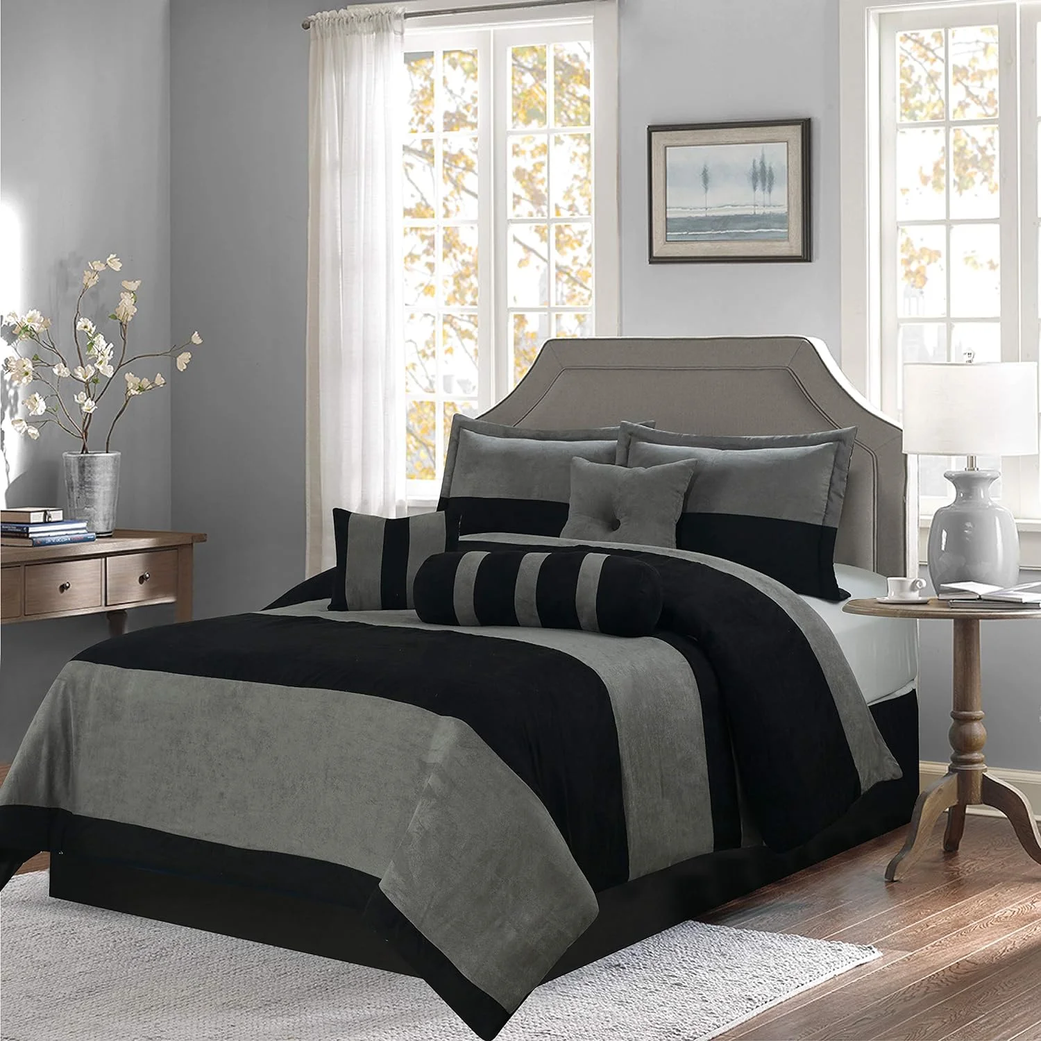 Empire Comforter Set + Sheet Set - Luxury Faux Suede Comforter - 11 Piece Set (Black Vandam, Queen)