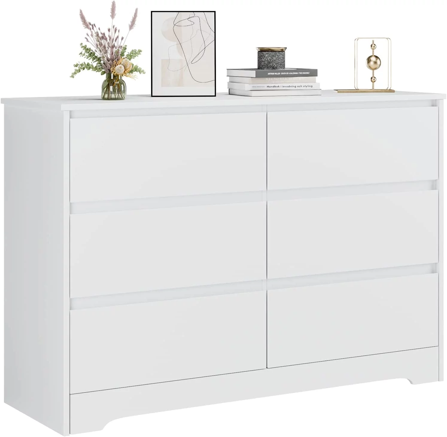 6 Drawer Double Dresser White Dresser 6 Chest of Drawers with Deep Drawers Wide Organizer Cabinet for Living Room