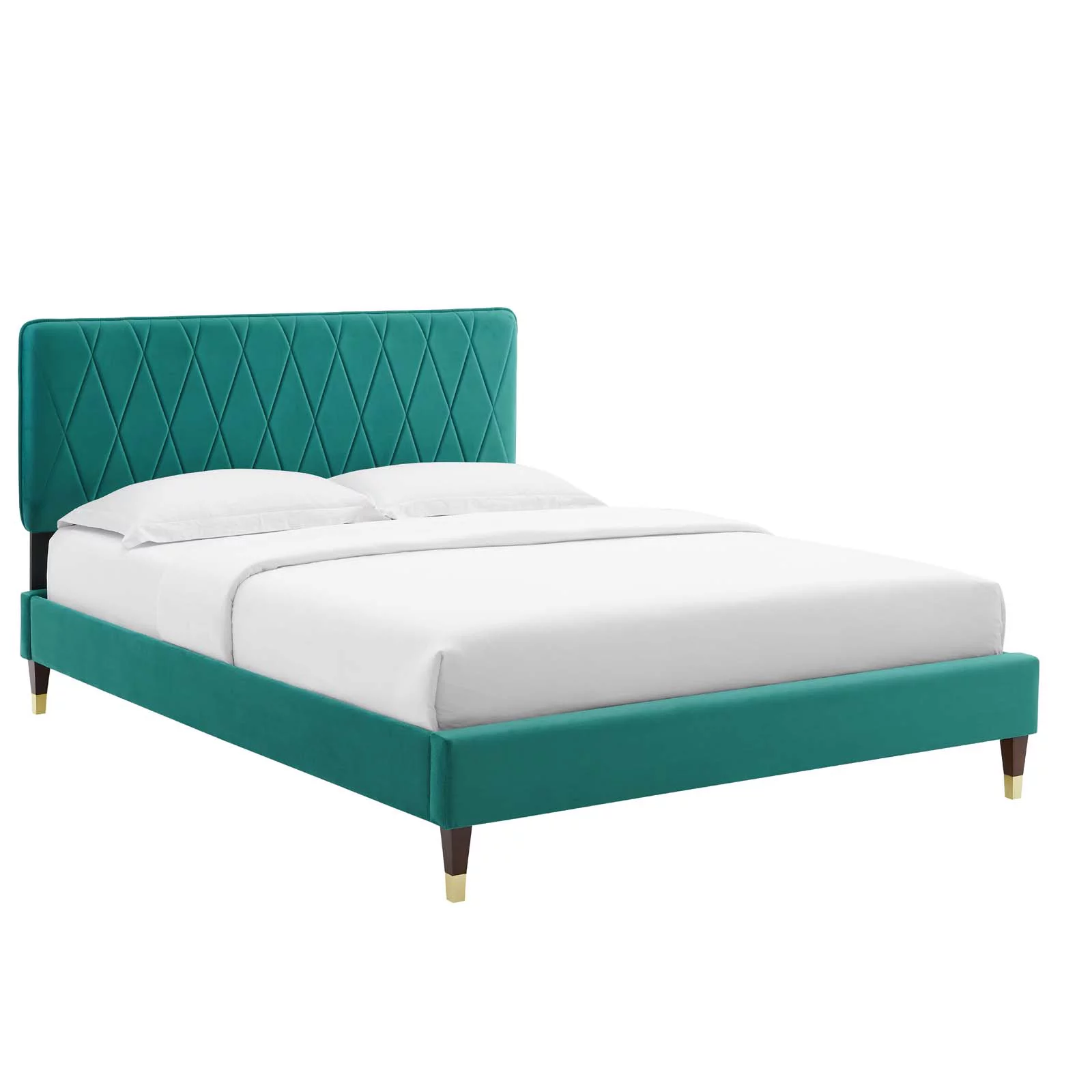 Modway Phillipa Performance Velvet Twin Platform Bed in Teal