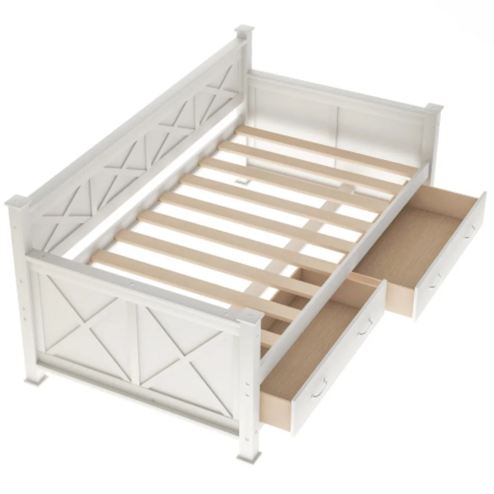 Twin Size Wooden Modern and Rustic Casual Style Daybed, Cream White(New) Cream White + Pine