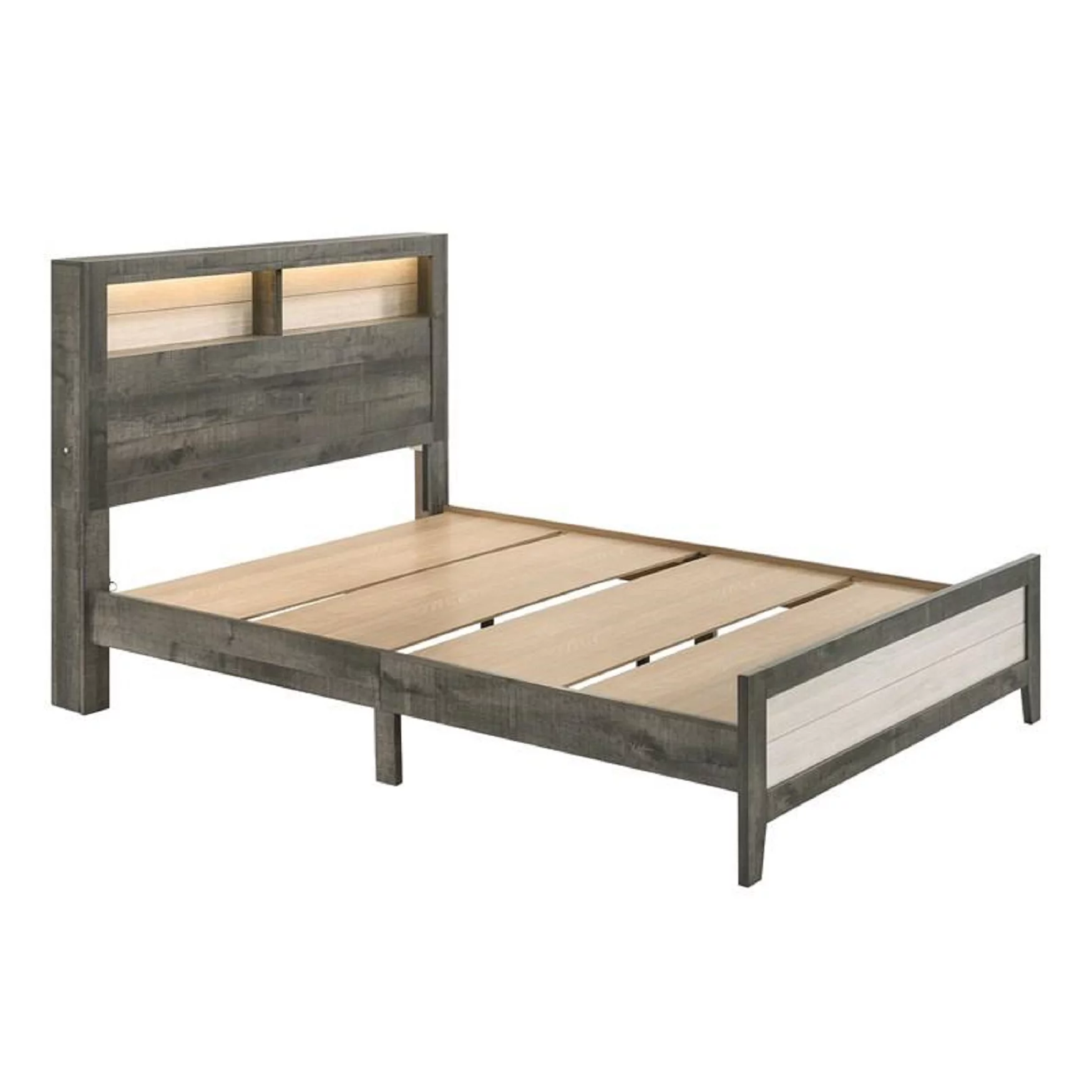 Transitional Style Two-tone Grey White Finish Queen Size 1pc Platform Bed Storage Headboard Wooden Bedroom Furniture