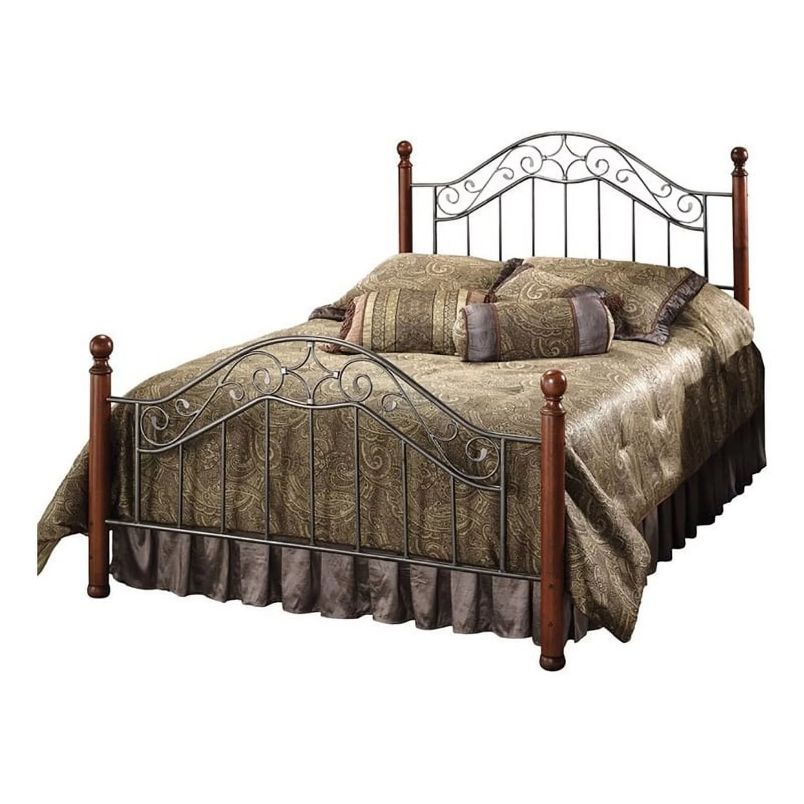 Bowery Hill Industrial Metal/Wood Queen Poster Bed in Smoked Silver/Cherry
