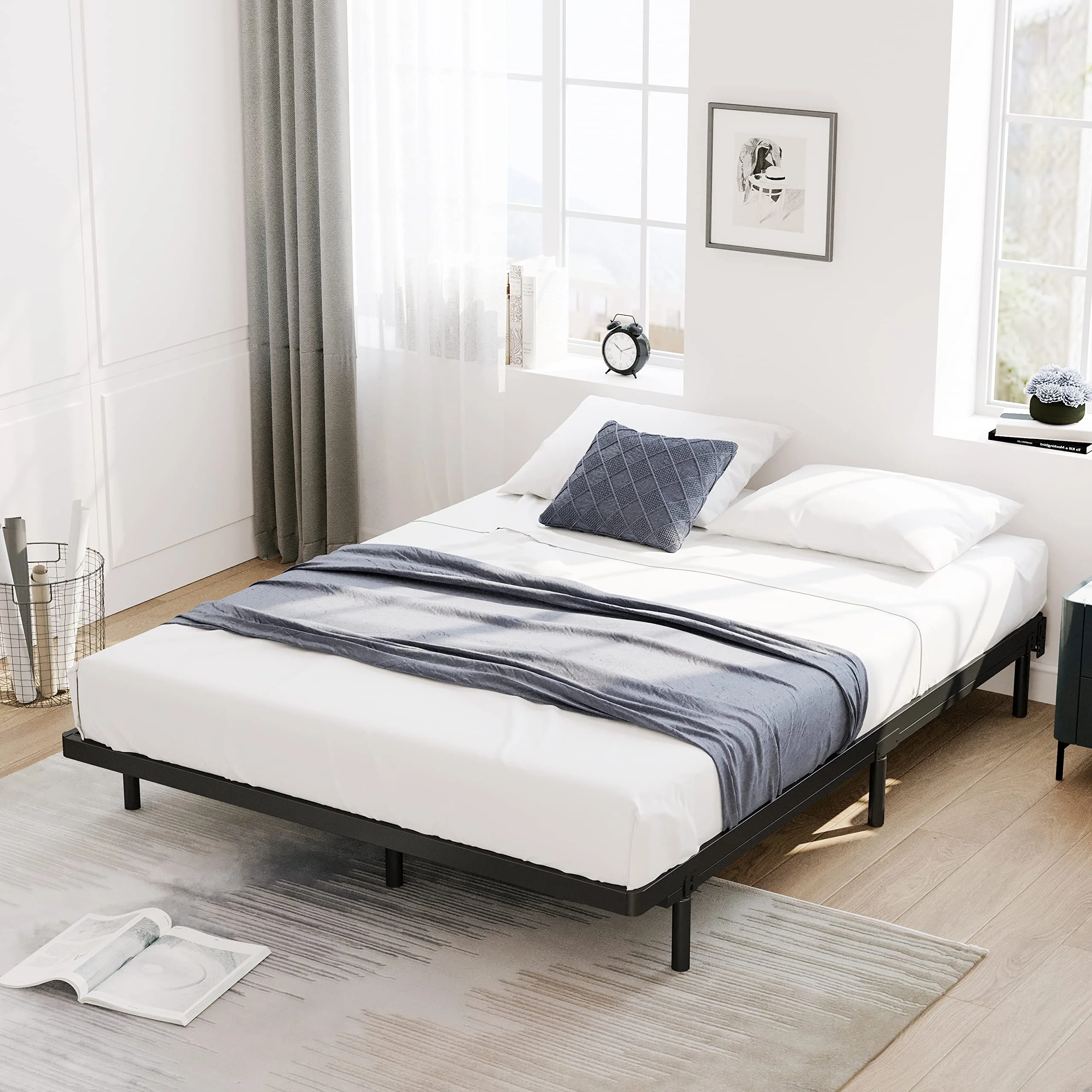 QFTIME King Box Spring 2 Inch High & Bed Slat Replacement, Heavy Duty Mattress Support Metal Bunkie Board, Easy Assembly, Legs Not Included