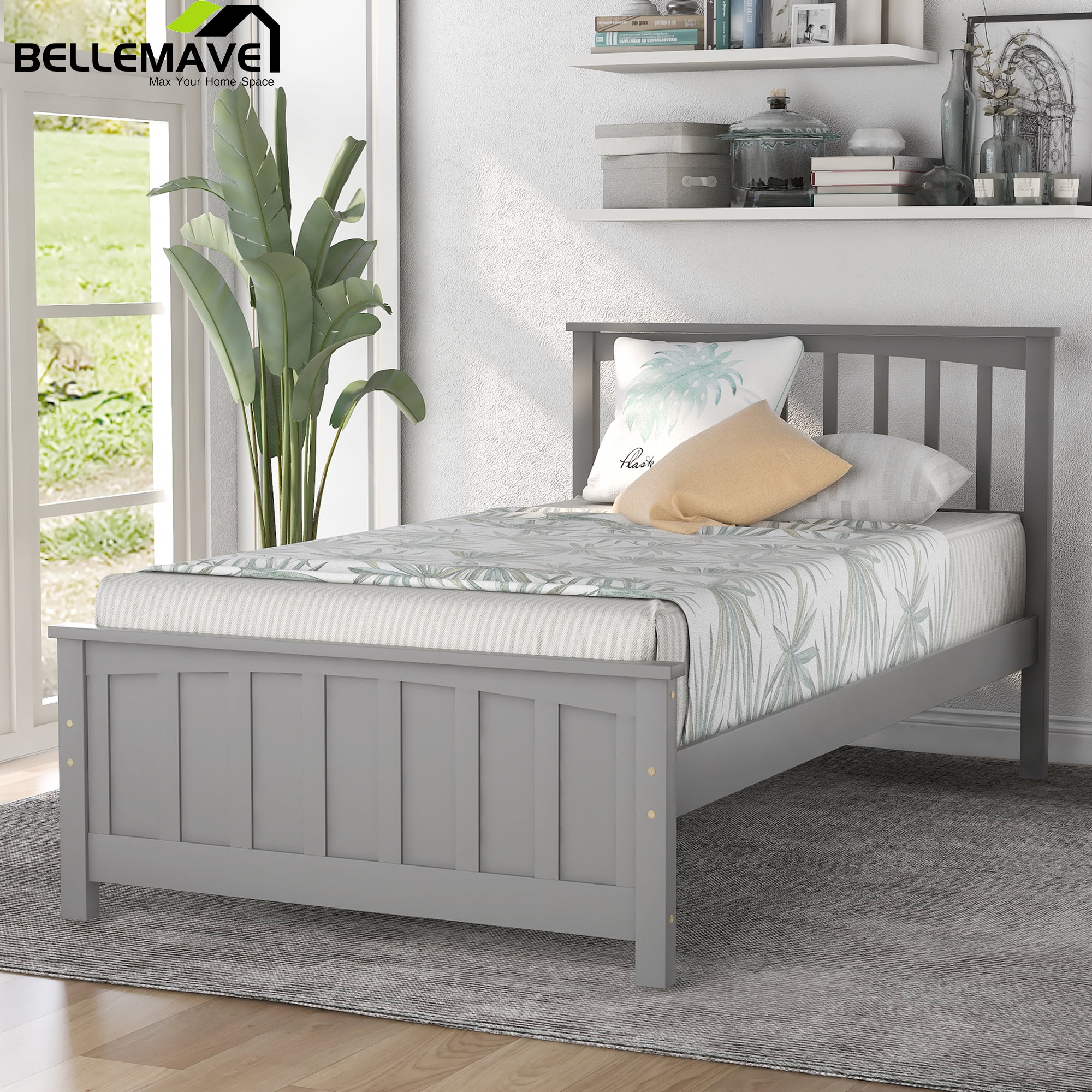 Bellemave Modern Platform Bed Frame Twin Size, Twin Bed Frames with Headboard and Footboard, Twin Size Bed Frame for Kids,Boys,Girls(White)