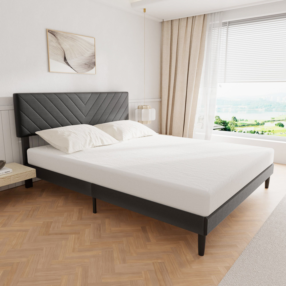 Yone jx Upholstered Queen Size Bed Frame Platform with High-Adjustable Headboard and Solid Wood Slats Support, Strong Weight Capacity, Non-Slip and Noise-Free,No Box Spring Needed, Easy Assembly, Grey