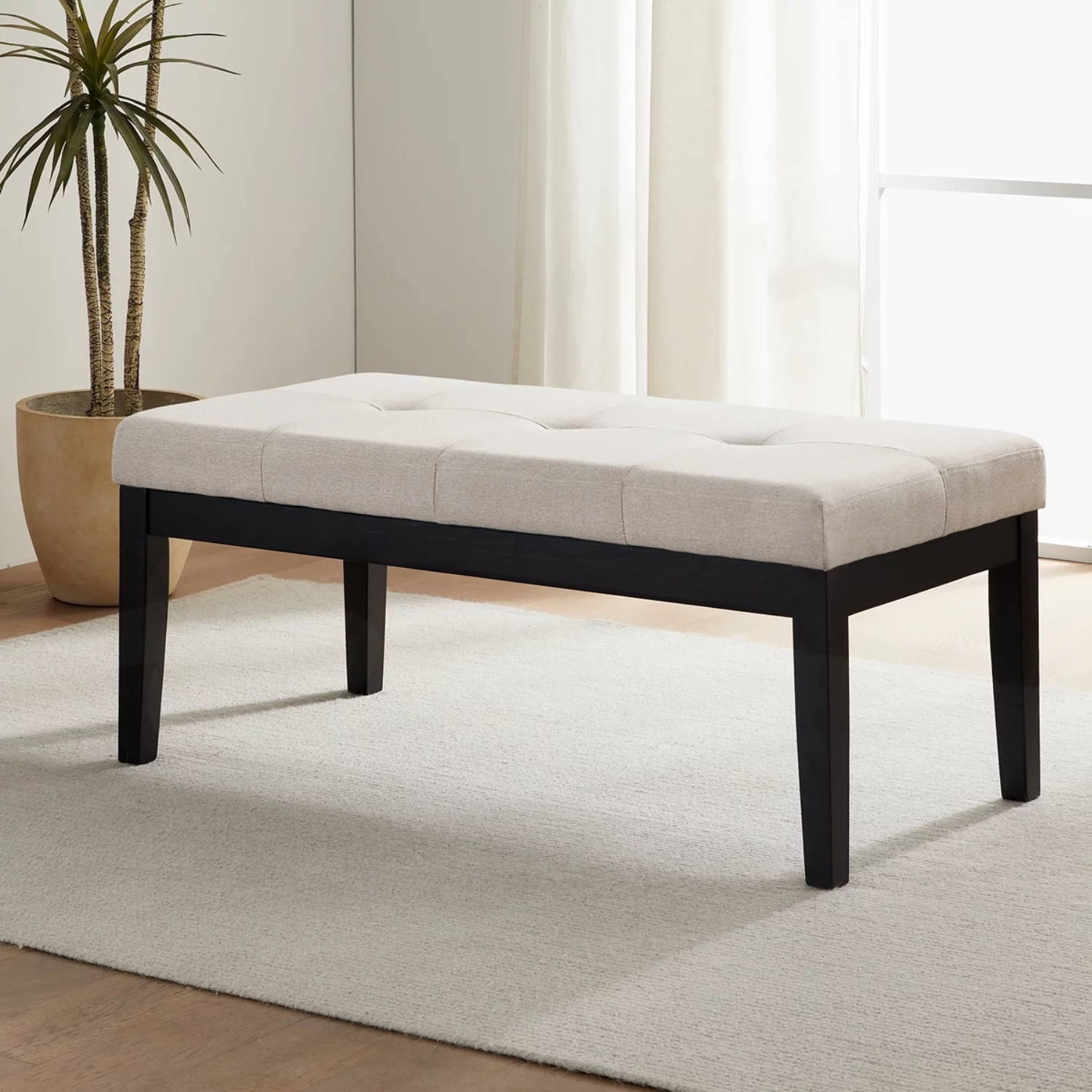 Gericco Upholstered Tufted Entryway Bench, Bedroom Bench for End of Bed, Dining Bench for Kitchen, Living Room, Fabric Solid Wood Indoor Bench (Beige)