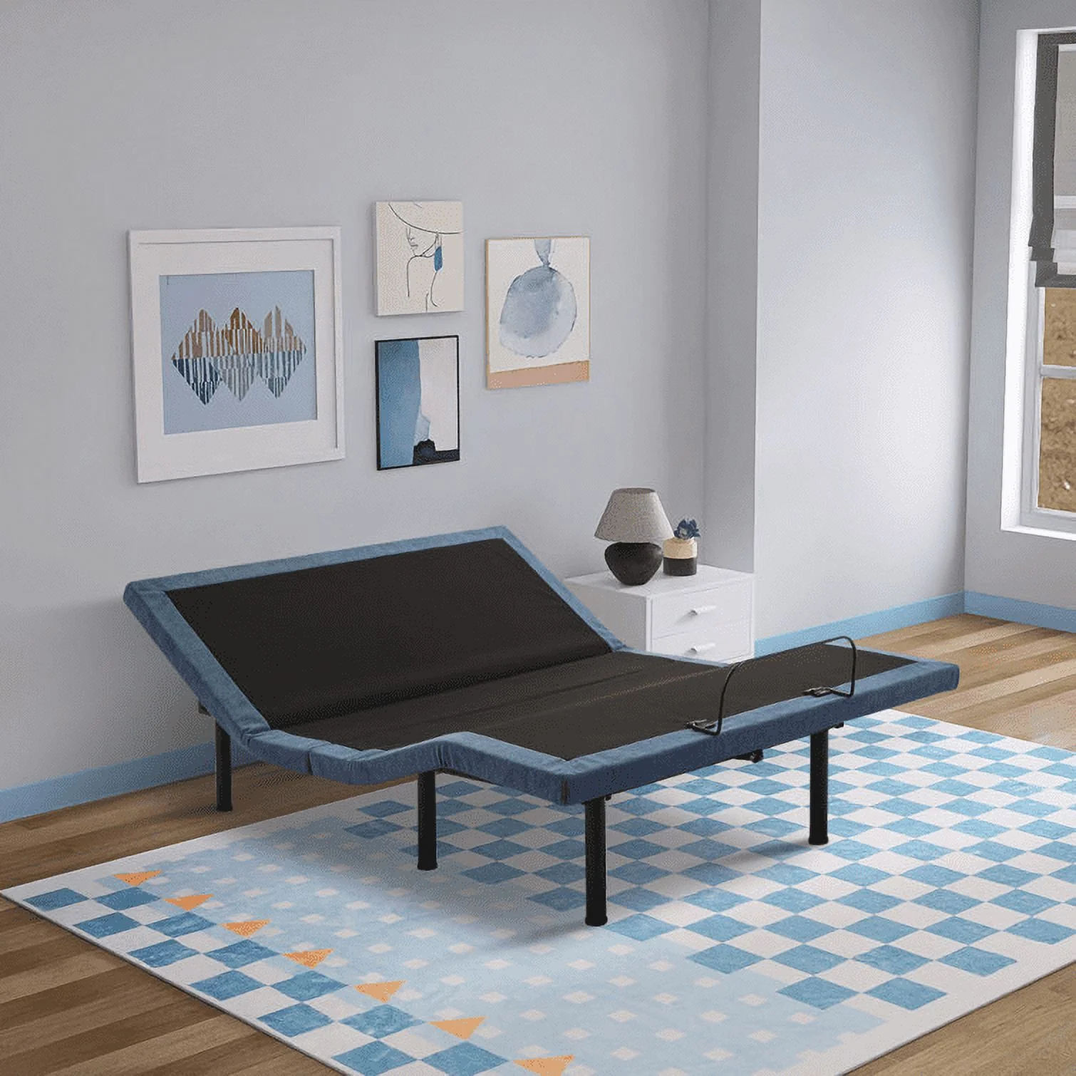 Upholstered King Size Adjustable Bed Base, Electric Adjustable Bed Frame with Wireless Remote Control, Independent Head and Foot Incline,Dual USB Ports,Under Bed Nightlight