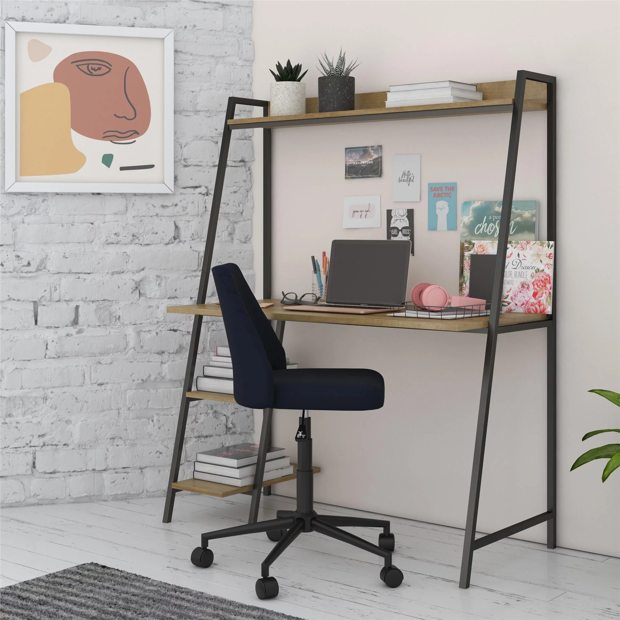 Teen Novogratz Beck Ladder Desk, Natural and Black Metal
