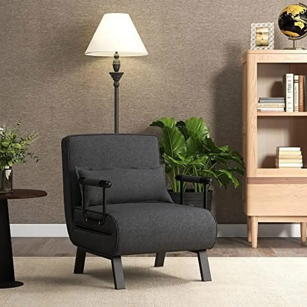 Convertible Sleeper Chair Bed - 4-in-1 Living Room Reading Chair with Pillow Arm and Adjustable 5-Position Backrest - Single Sofa Bed