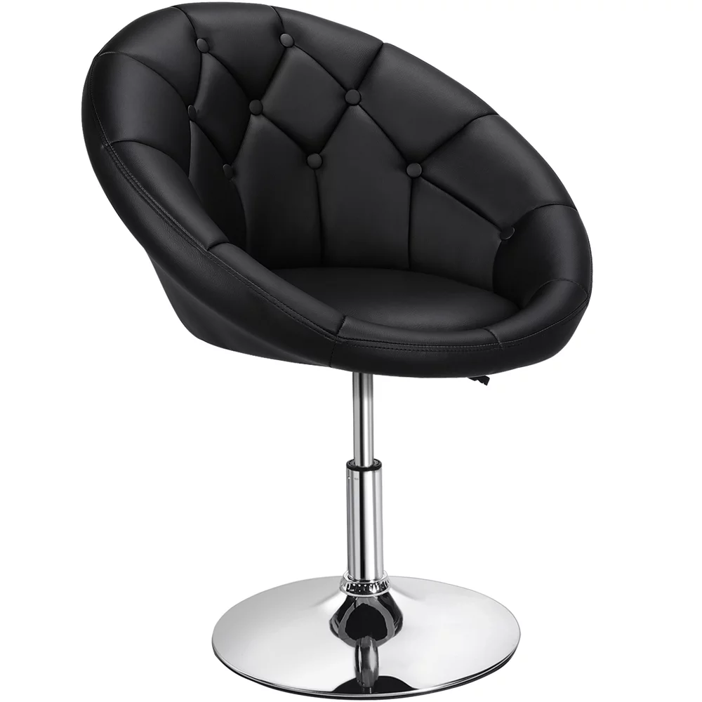 Alden Design Modern Tufted Adjustable Barrel Swivel Accent Chair, Black Faux Leather
