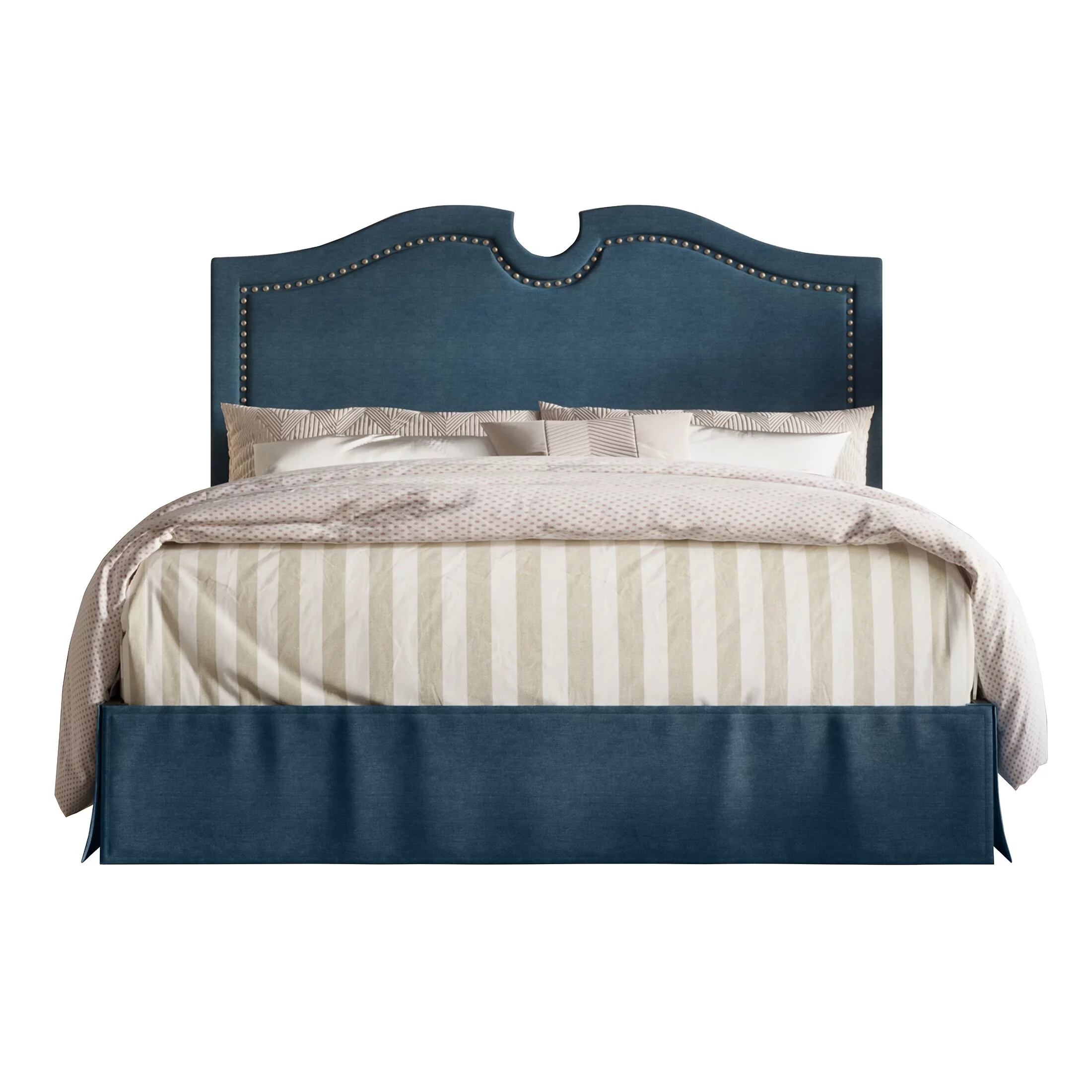 CraftPorch  Modern Linen Nailhead Curvaceous Upholstered Bed Blue King