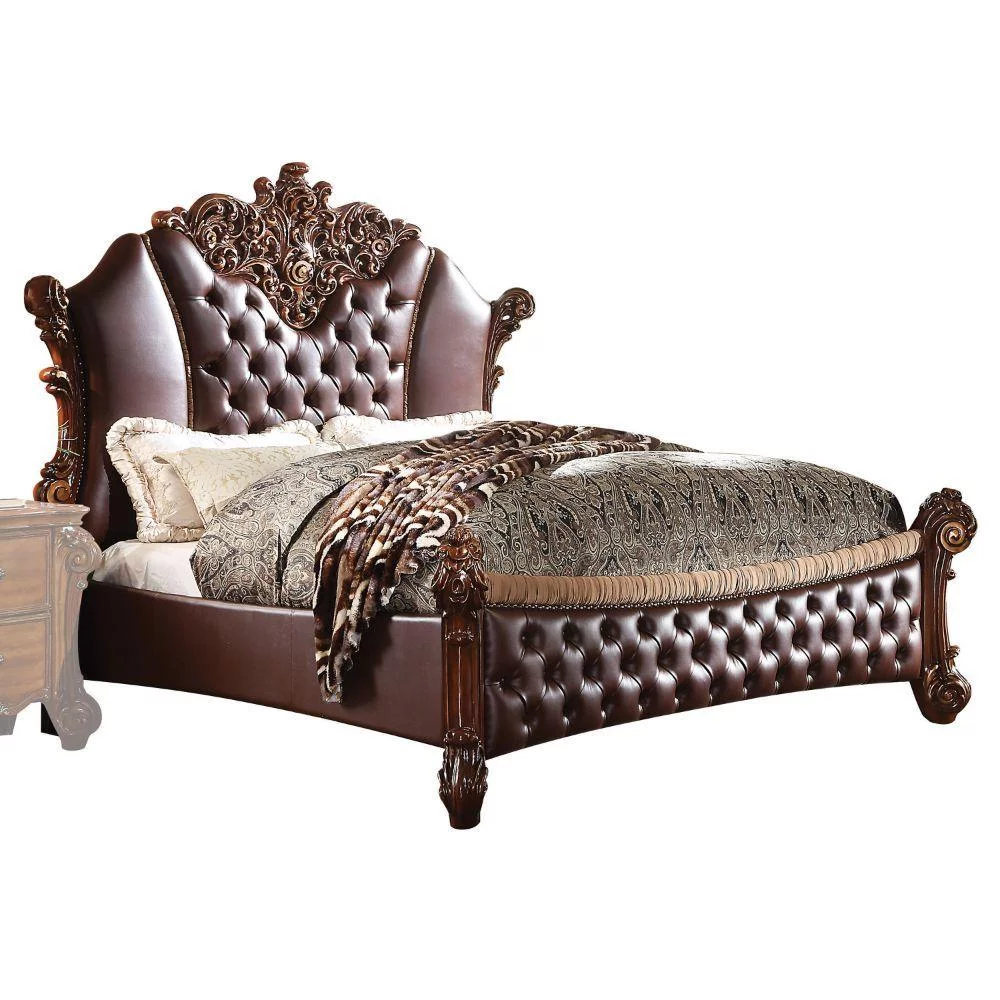 Luxury PU & Cherry Padded King Bed Vendome II-28017EK Acme Classic Traditional