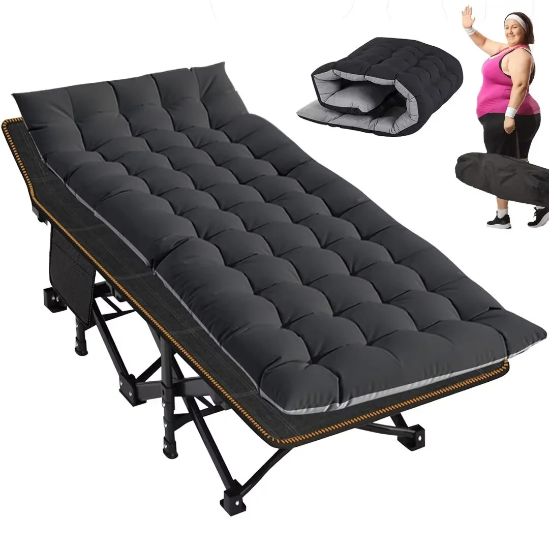 Docred Adults Folding Camping Cot Double Layer Oxford Strong Heavy Duty Wide Sleeping Cots with Grey Mattress