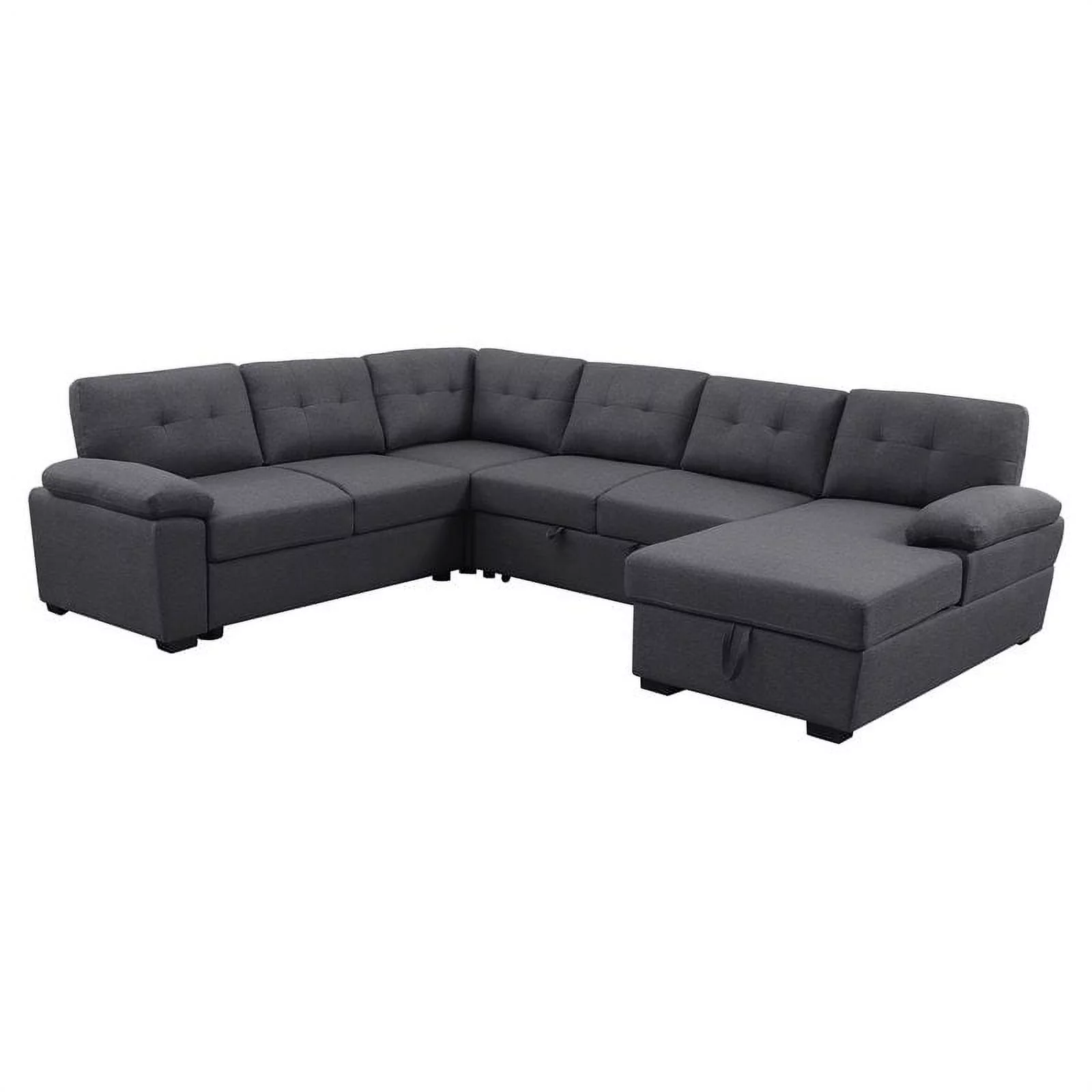 Alexent 5-Seat Modern Fabric Sleeper Sectional Sofa with Storage in Dark Gray