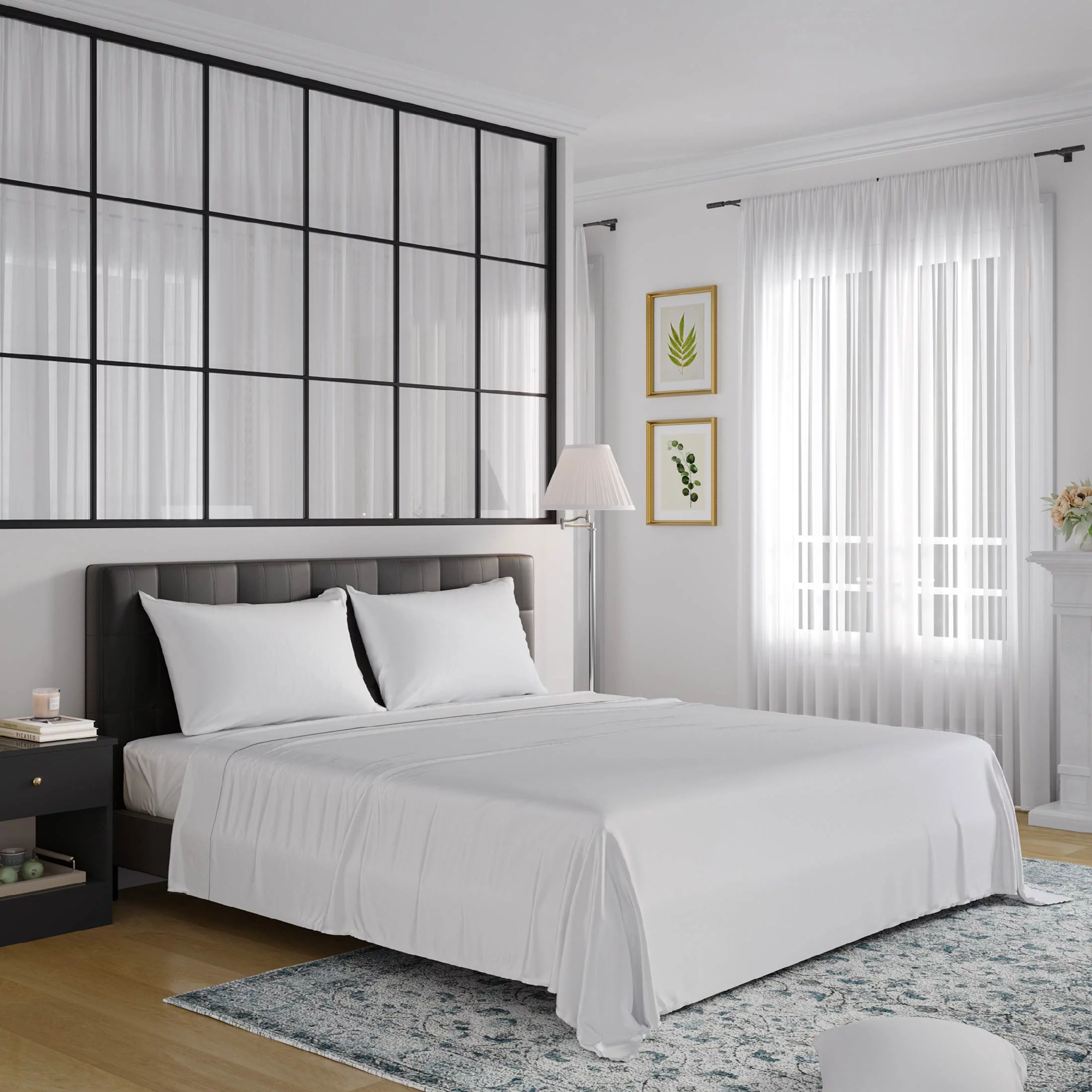 EGO 100% Viscose from Bamboo Bed Sheets Set, Wrinkle Resistant, Solid Sateen, Twin Size, White