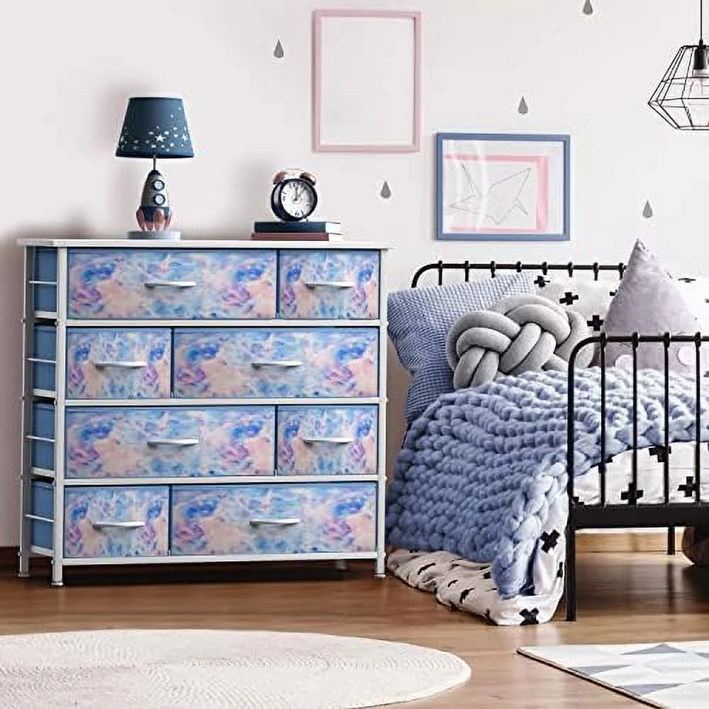 HBBOOMLIFE Dresser with 8 Drawers - Chest for Kid\u2019s Teens Bedroom Nursery Playroom Clothes Toys - Steel Frame Wood Top Fabric Bins (Pastel Tye-die)