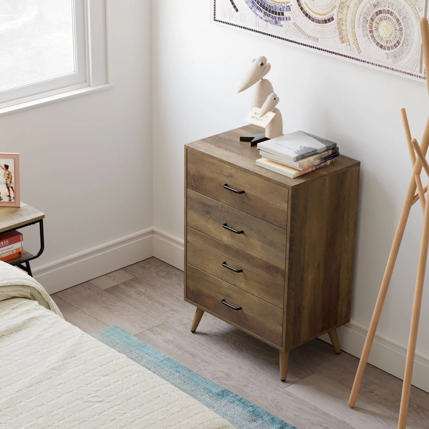 Homfa 4 Drawer Dresser, Wood Chest of Drawers, 23.6'' W Nightstand Chest Tall Dresser for Bedroom, Rustic Brown Finish