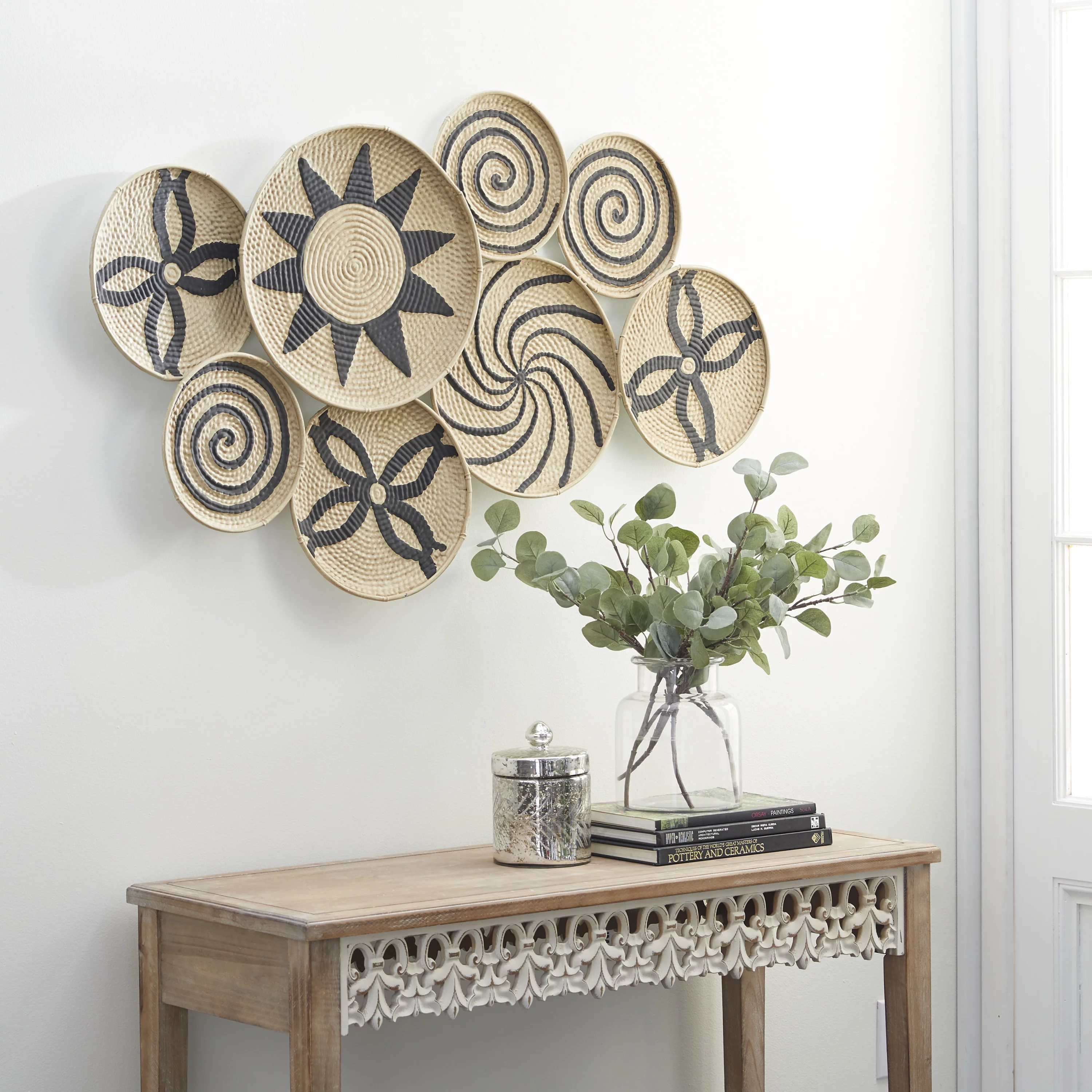DecMode Brown Metal Plate Wall Decor with Black Patterns