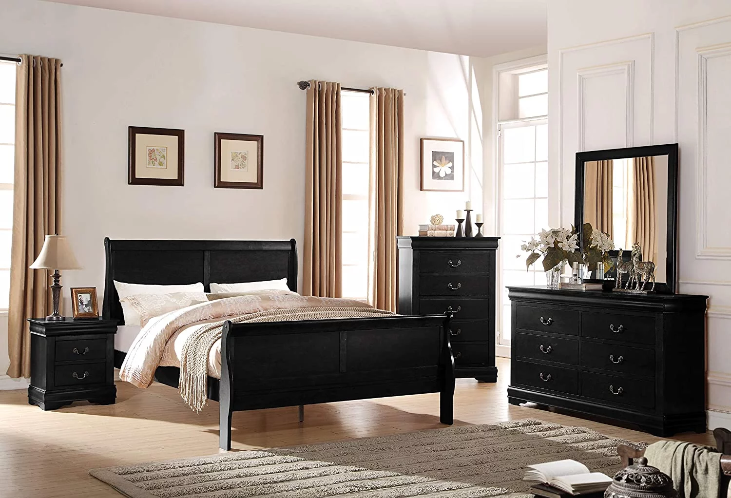 DAE Furniture 5-Piece Bedroom Set Bed, Chest, Dresser, Nightstand and Mirror