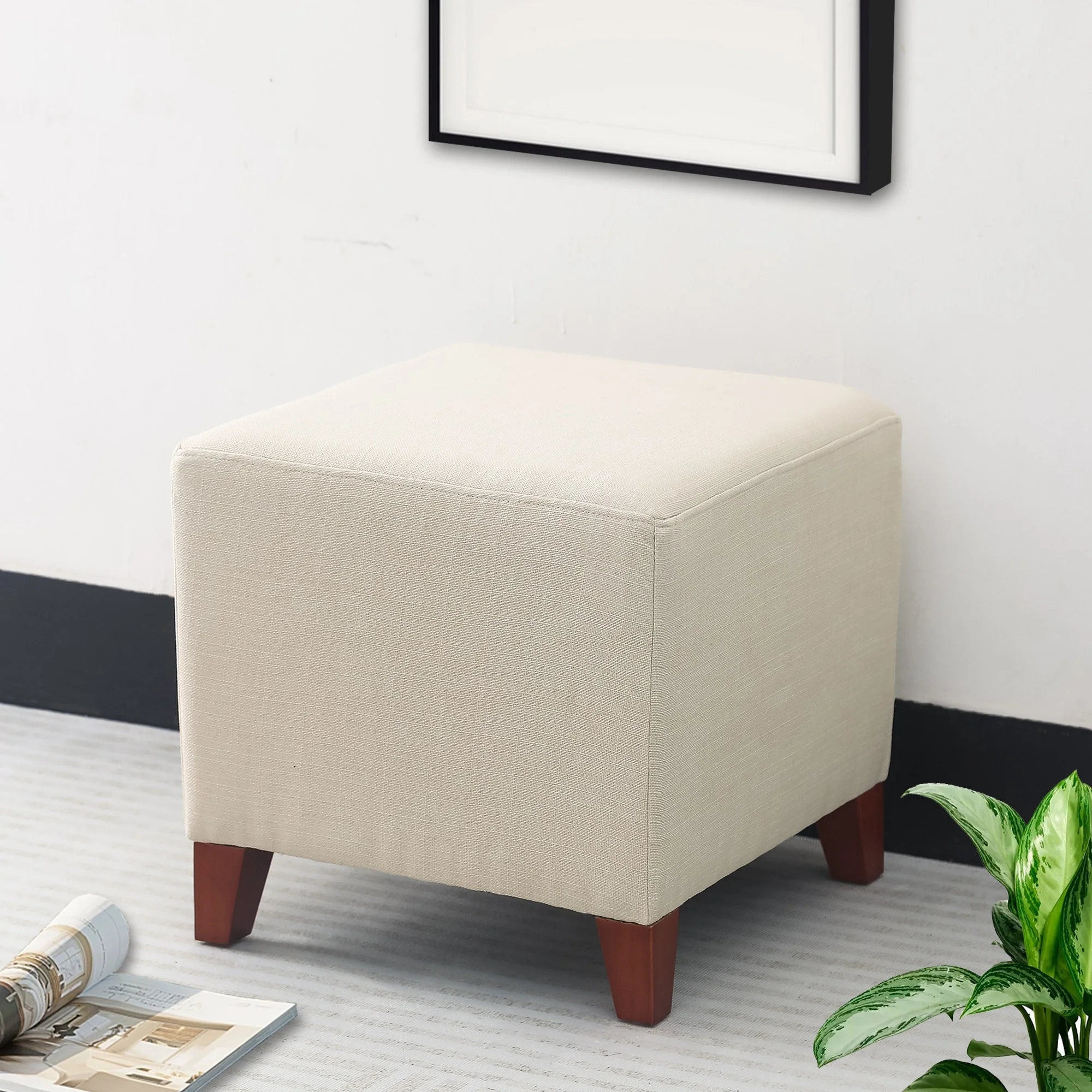 Adeco  Simple British Style Passionate Cube Ottoman Footstool Beige Standard Ottoman
