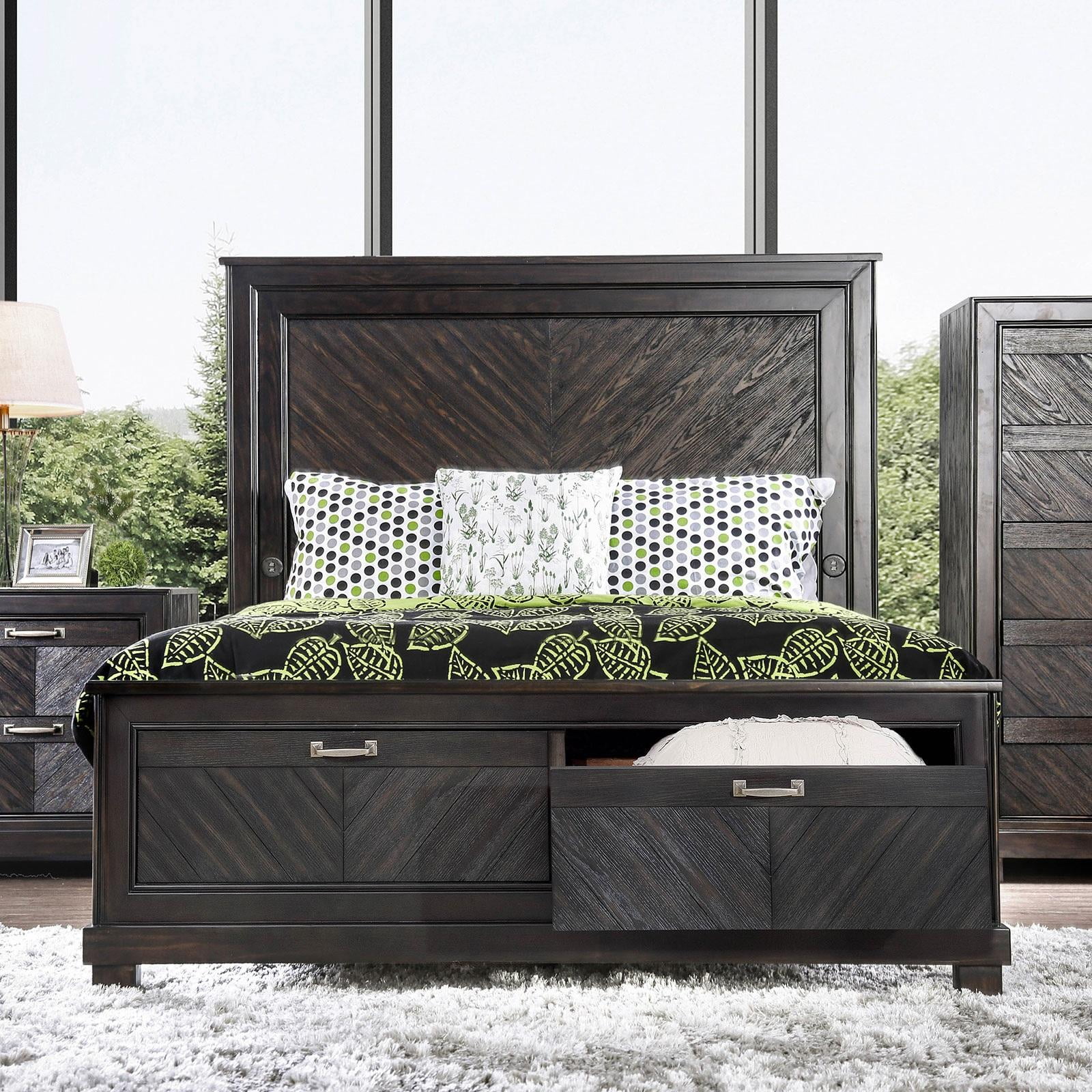 Transitional Espresso Solid Wood Queen Bedroom Set 6pcs FOA CM7315 Argyros