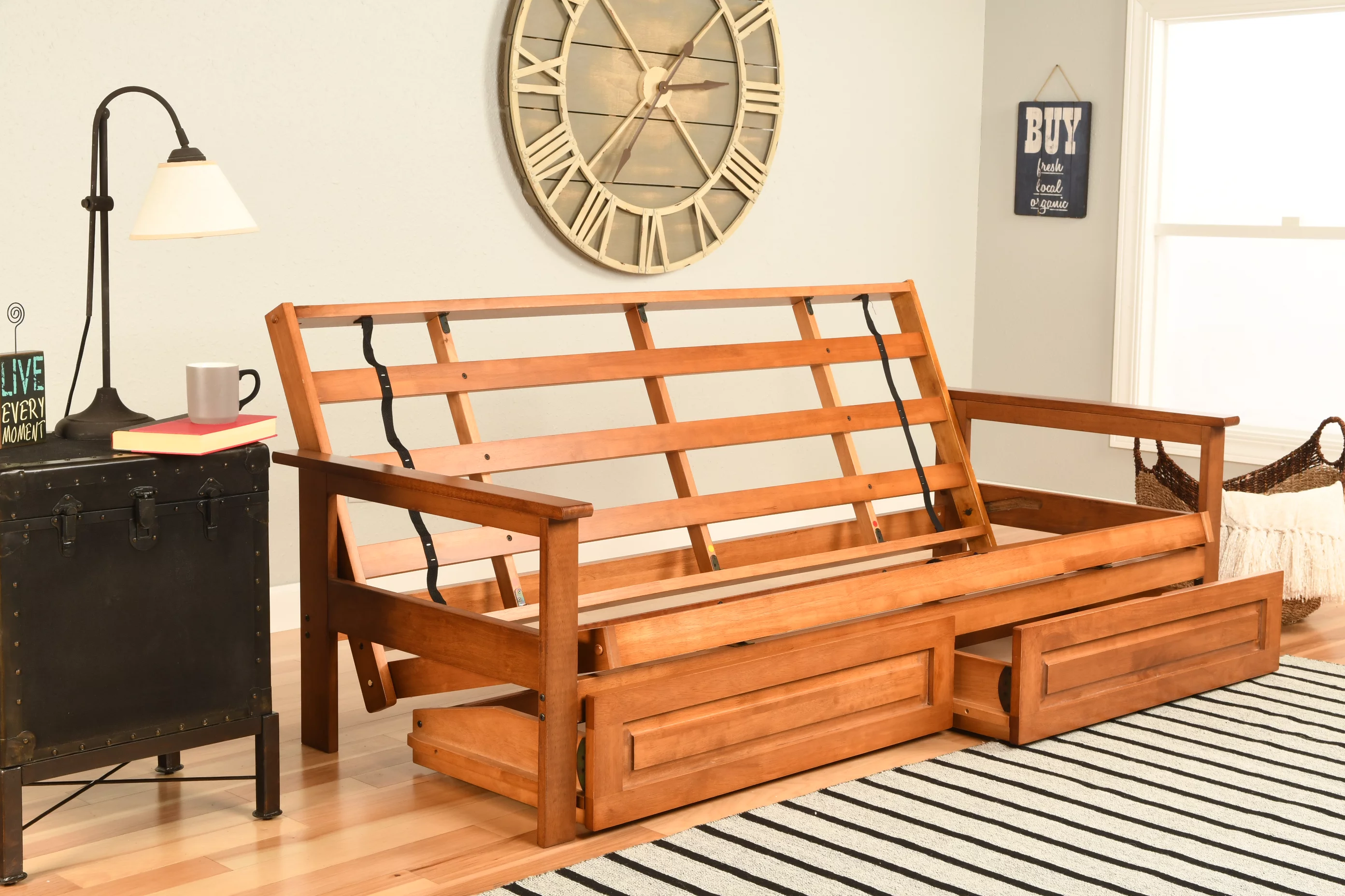 Albany Futon with storage in Barbados Finish, Multiple Colors