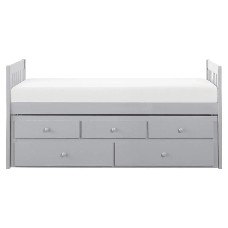 Lexicon Orion Wood Twin Bed with 2 Storage Drawer Trundle Bed in Gray