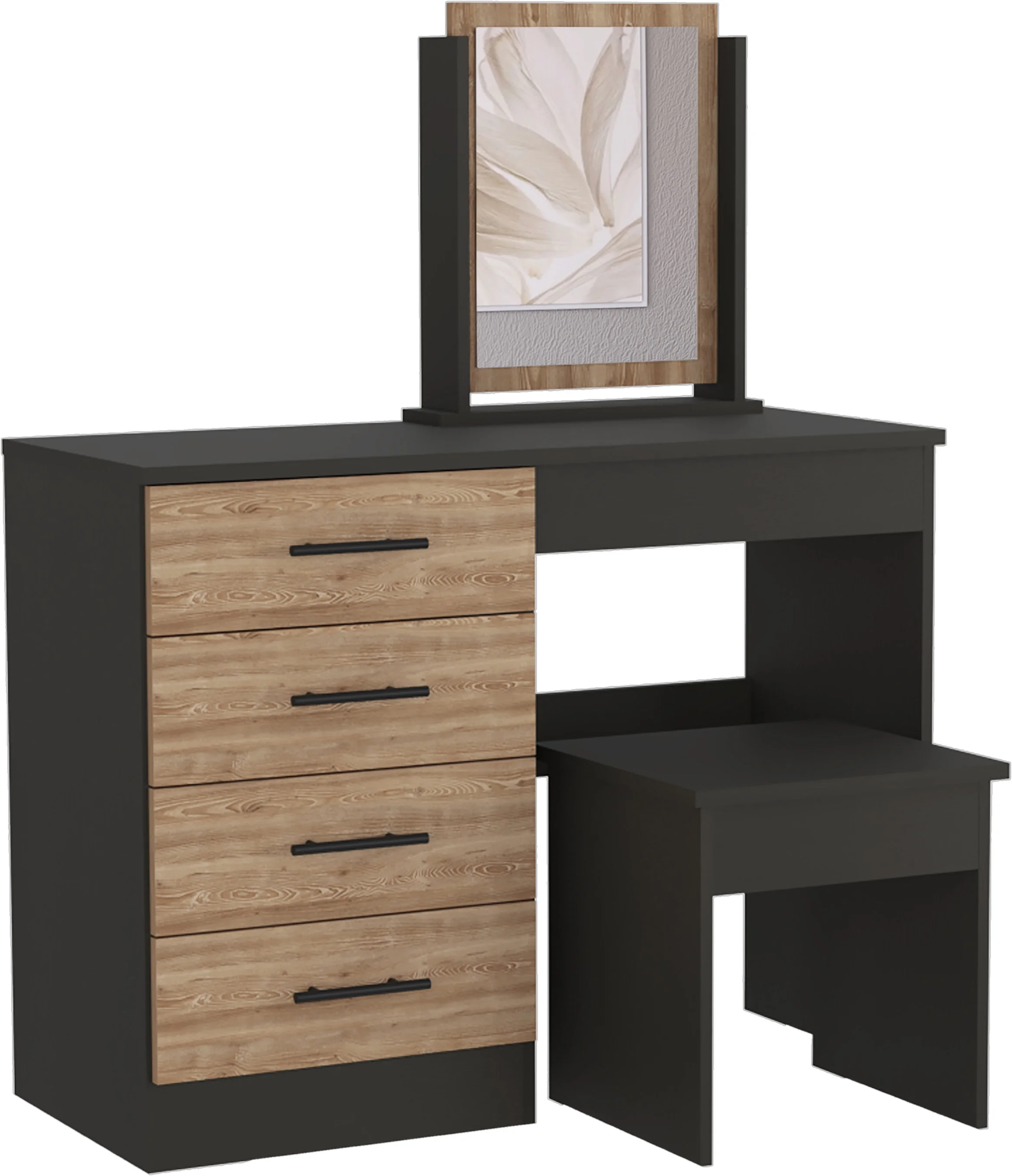 Kaia Makeup Vanity, Four Drawers, One Mirror, Stool