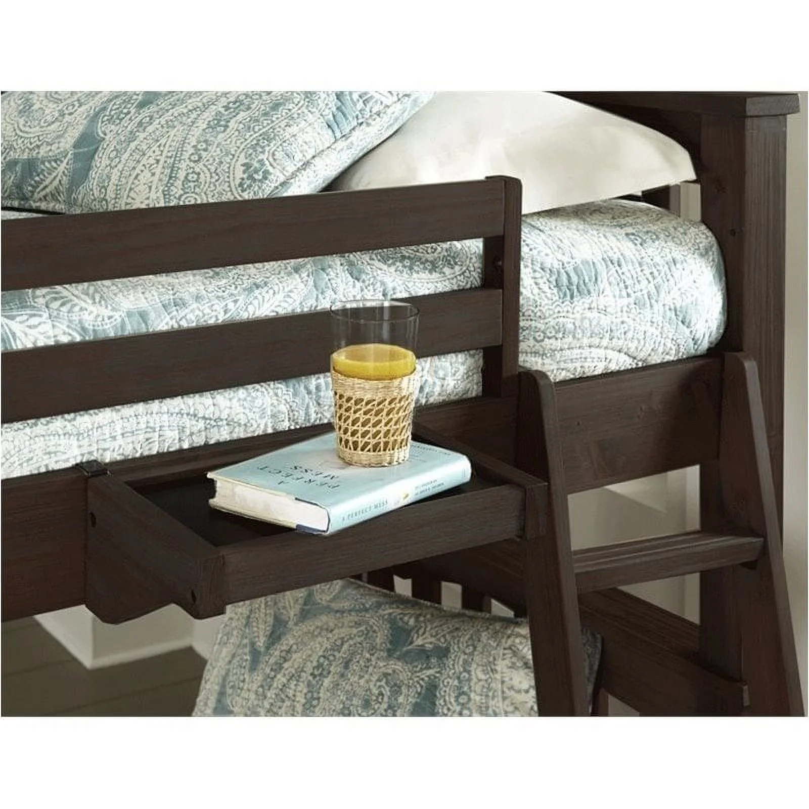 Rosebery Kids Twin Loft Bed with Desk and Shelf in Espresso