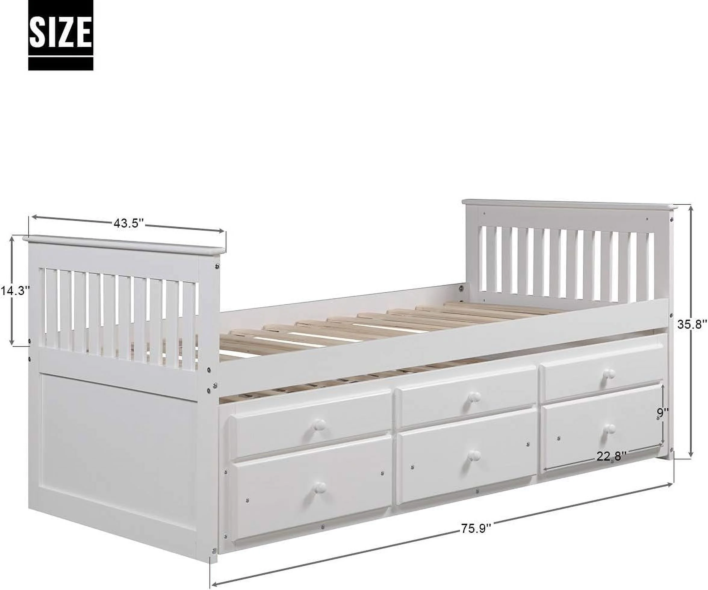 Bed, Daybed With Trundle And 3 Storage Drawers, Wood Platform Bed Frame With Headboard And Footboard For Kids Teens Adults, No Box Spring Need, Easy Assembly, New White