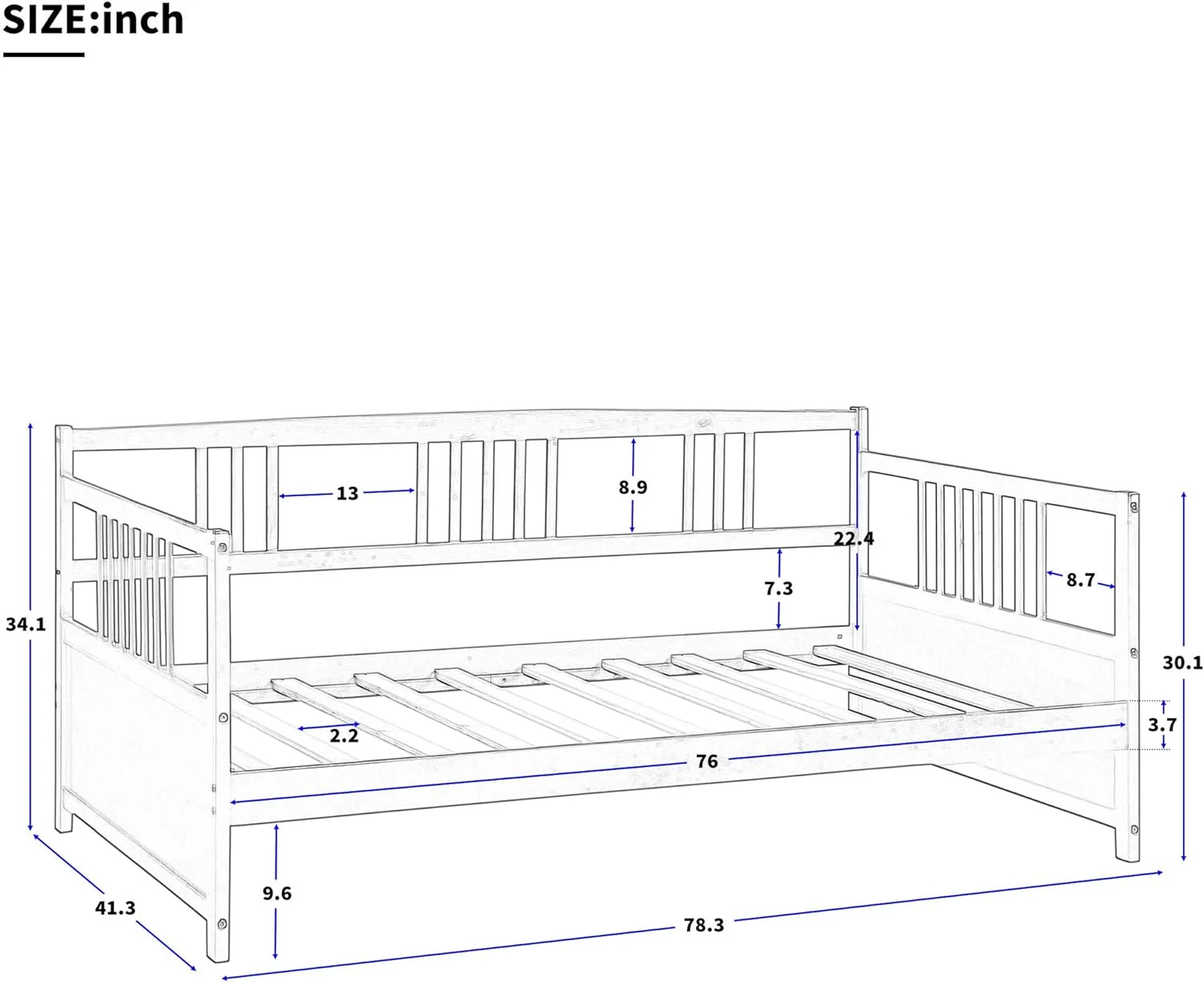 Wood Daybed Frame, Multifunctional Size Bed Sofa Bed Frame With Wood Slat Support, Modern Daybed For Bedroom Living Room No Box Spring Needed (, White)