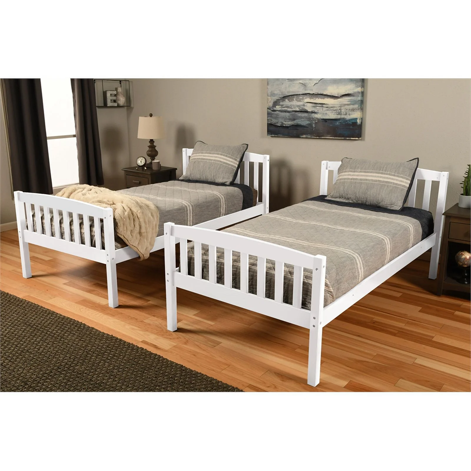 Kodiak Furniture Claire Twin Wood Bunk Bed and Trundle Bed in White