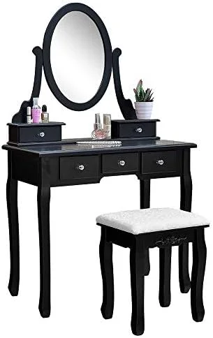 HBBOOMLIFE Vanity Set with 4-Drawer -Degree Rotation Removable Mirror Dresser Makeup Vanity Table with Stool Vanity Desk for Bedroom Large Makeup Desk (White12)
