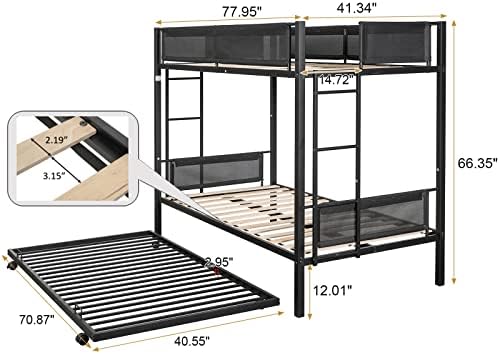 KHBIULIFE Twin Loft Bed with Long Desk and  Shelves  Metal Loft Bed Frame with Ladder & Full-Length Guardrail for Teens and Adults  Space-Saving  No Box Spring Needed(Black)