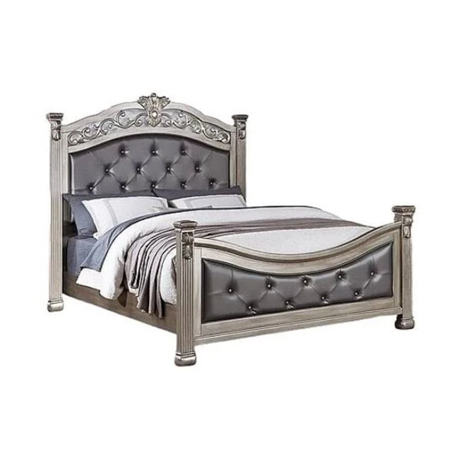 Jax Traditional Tufted Upholstered Headboard Bed, Champagne Silver - Queen Size