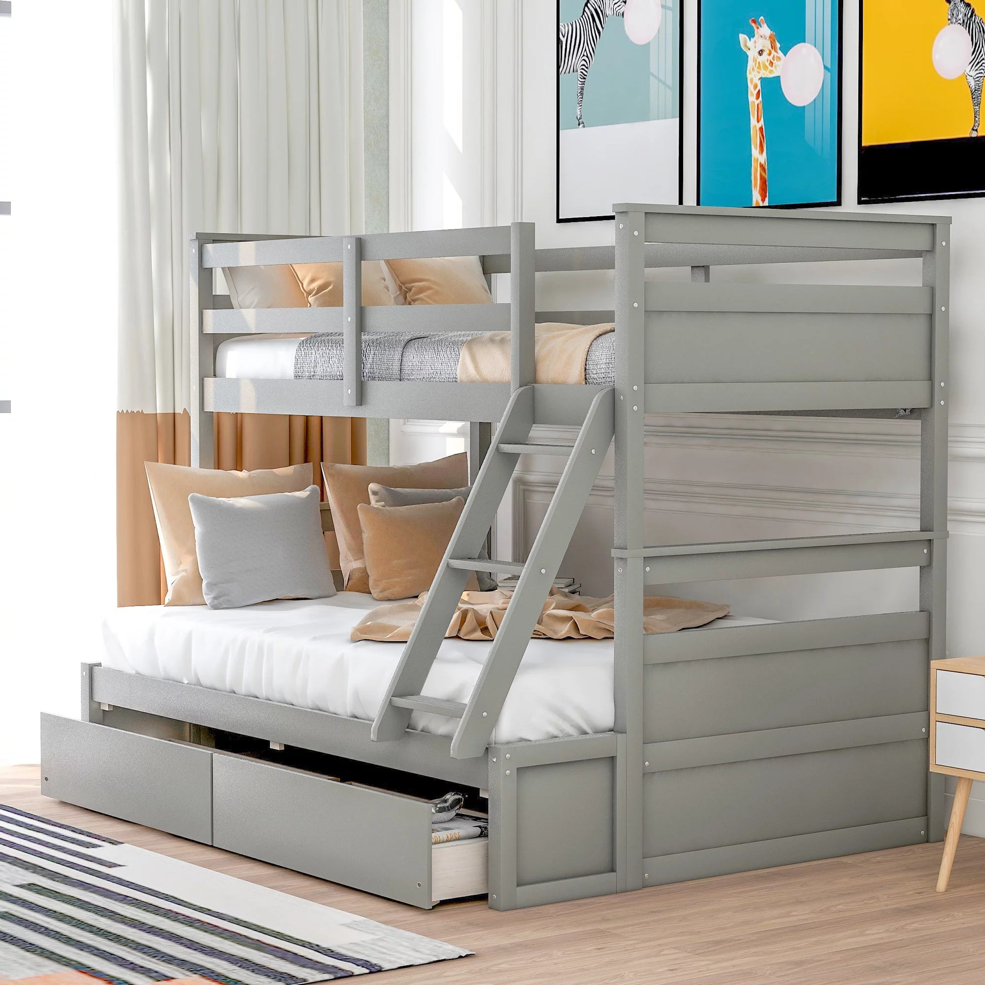 Tatayosi Twin over Full Bunk Bed with Storage Espresso