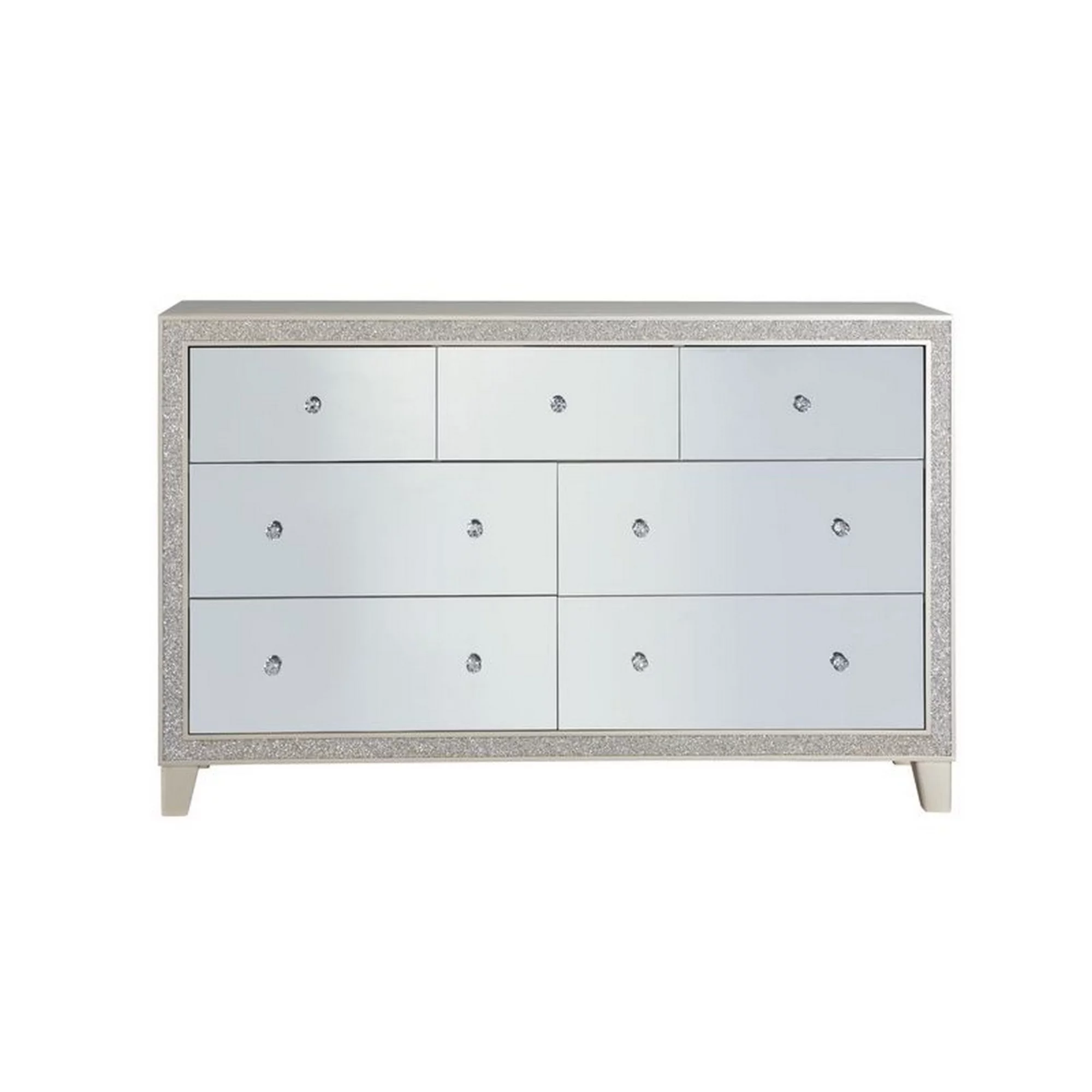 Dresser with Mirrored Front 2 Drawers, Champagne Silver