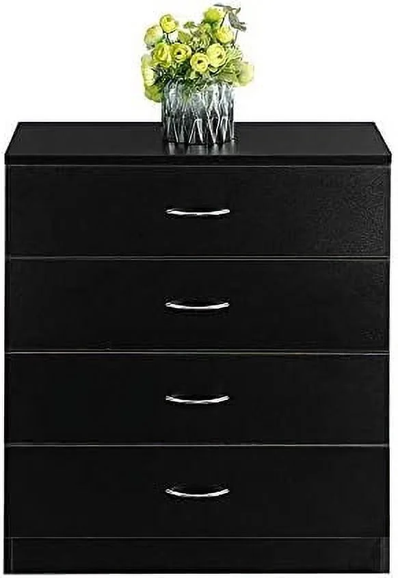 TJUNBOLIFE Dresser with 3 Drawers  Modern Wooden Nightstand  Chest  Organizer Unit for Bedroom  Hallway  Entryway  Closets  Wood Top  Easy Pull Handle (4-Drawer Black)