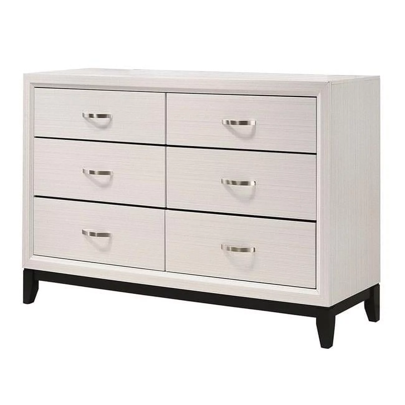 Benjara BM215266 Transitional Style Dresser with 6 Drawers & Metal Pulls, White & Black
