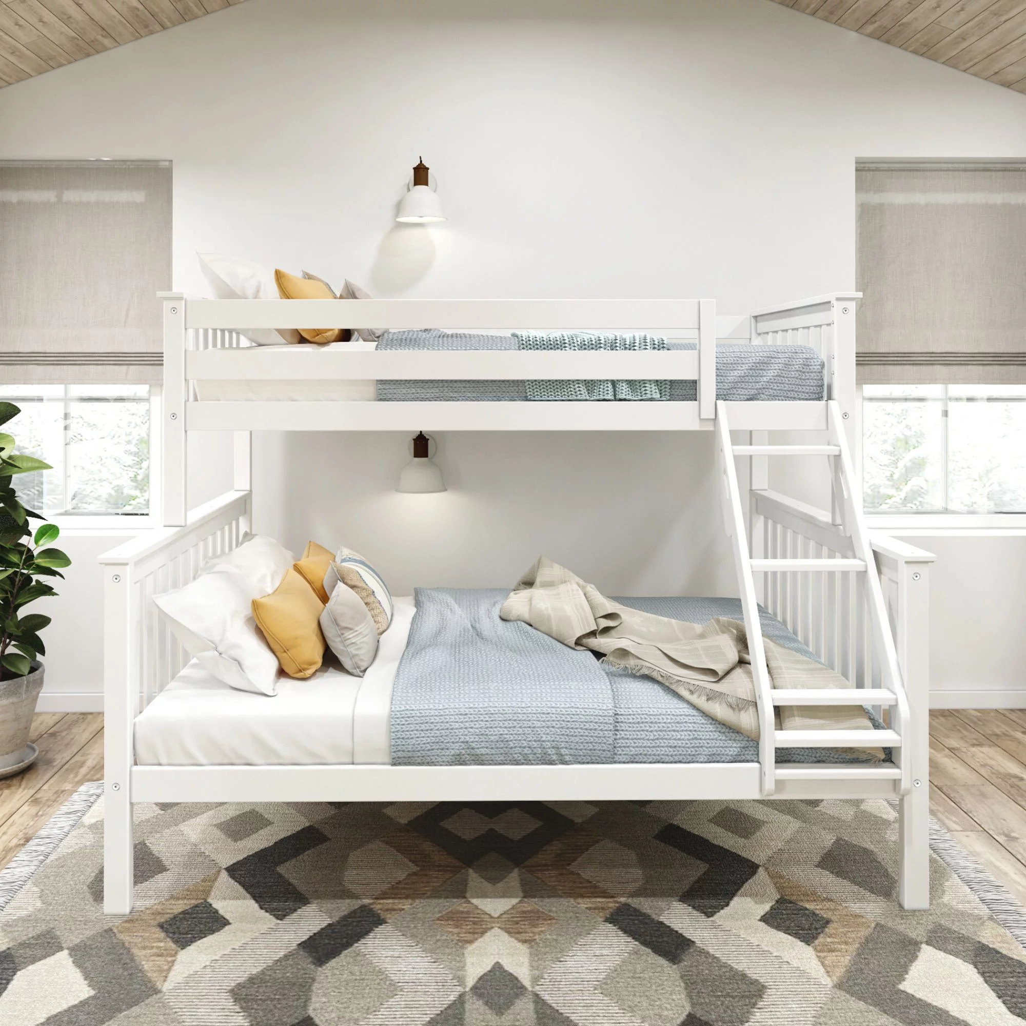 Plank+Beam Solid Wood Twin XL over Queen Bunk Bed for Adult, White