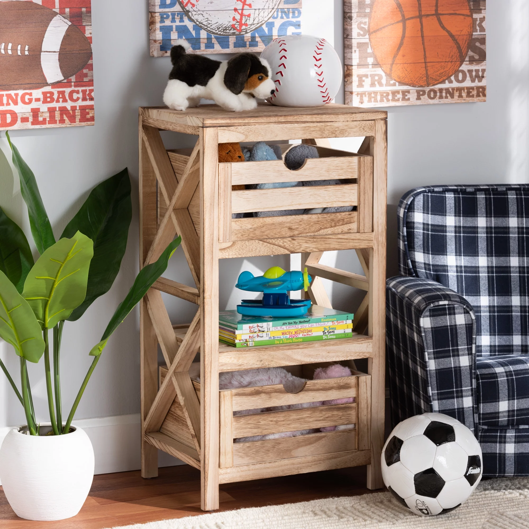 Baxton Studio Mandell 2 Drawer Storage Unit, Natural Brown