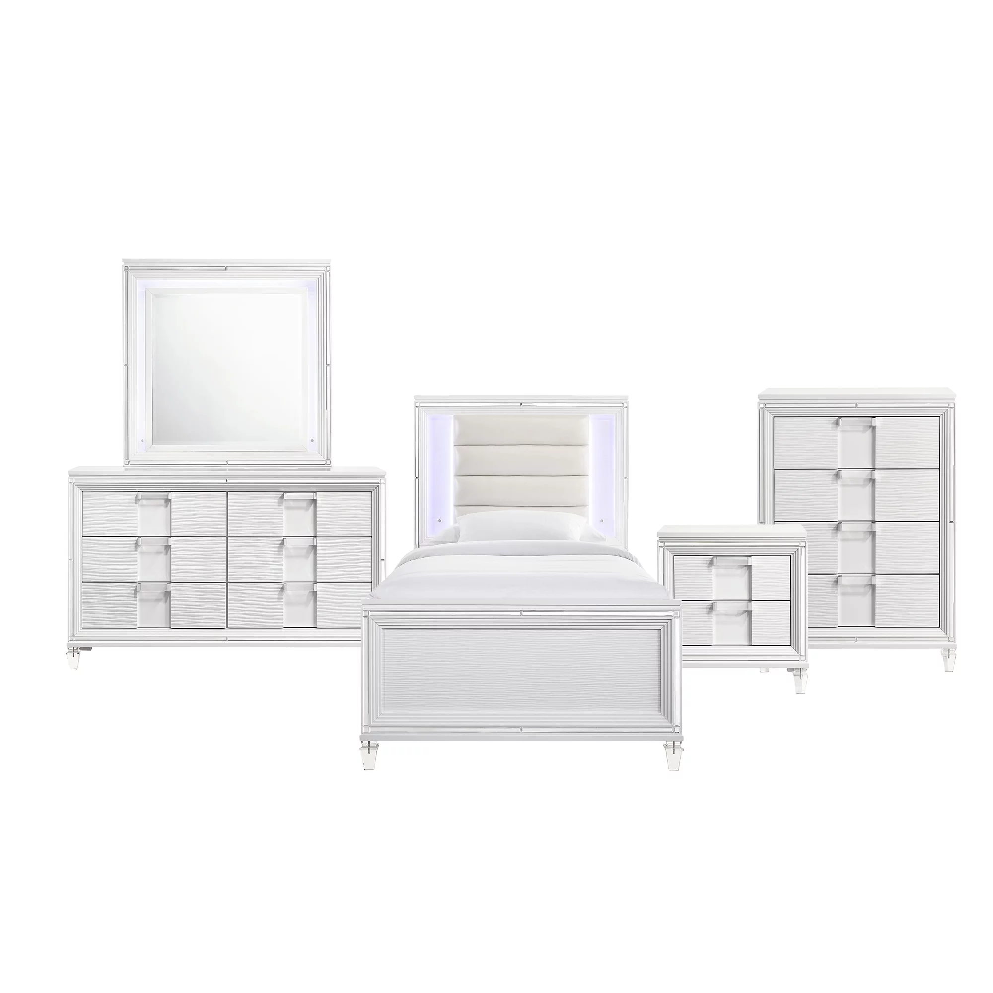 Picket House Furnishings Charlotte Youth Twin Platform 5PC Bedroom Set in White